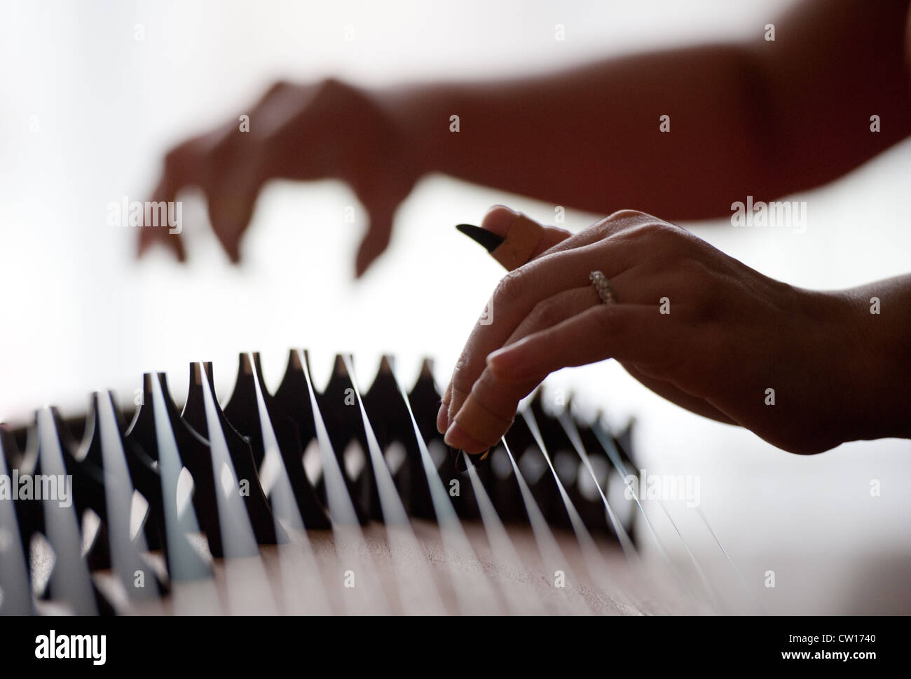 Musiker spielen traditionelle chinesische Guzheng Stockfoto