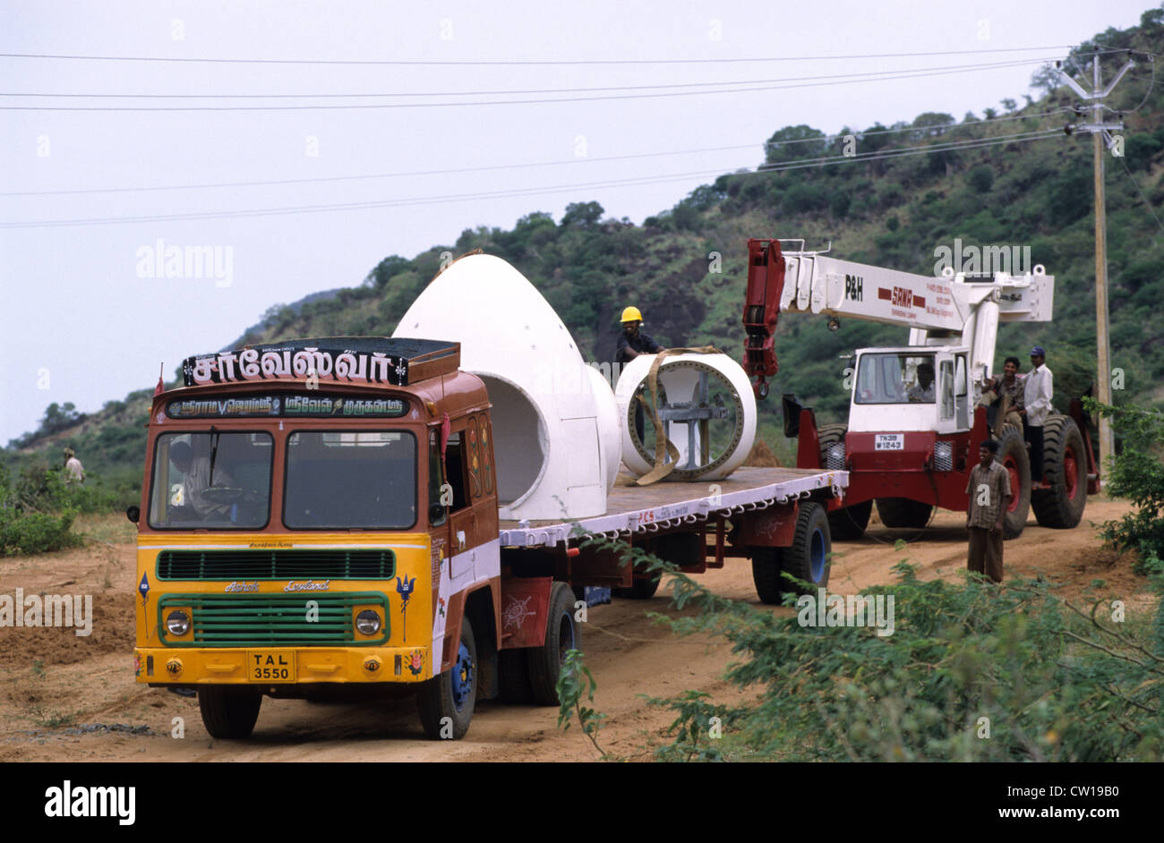 INDIEN Tamil Nadu Kannyakumari Cape Comorin, Baustelle von Vestas RBB, Transport von Windenergieanlagen Stockfoto