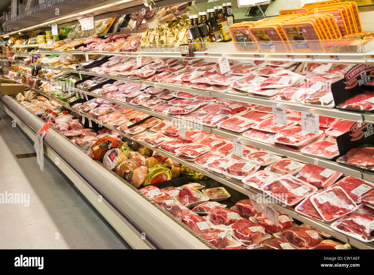Fleisch-Abschnitt von Lebensmittelgeschäft Boston, Massachusetts, USA Stockfoto