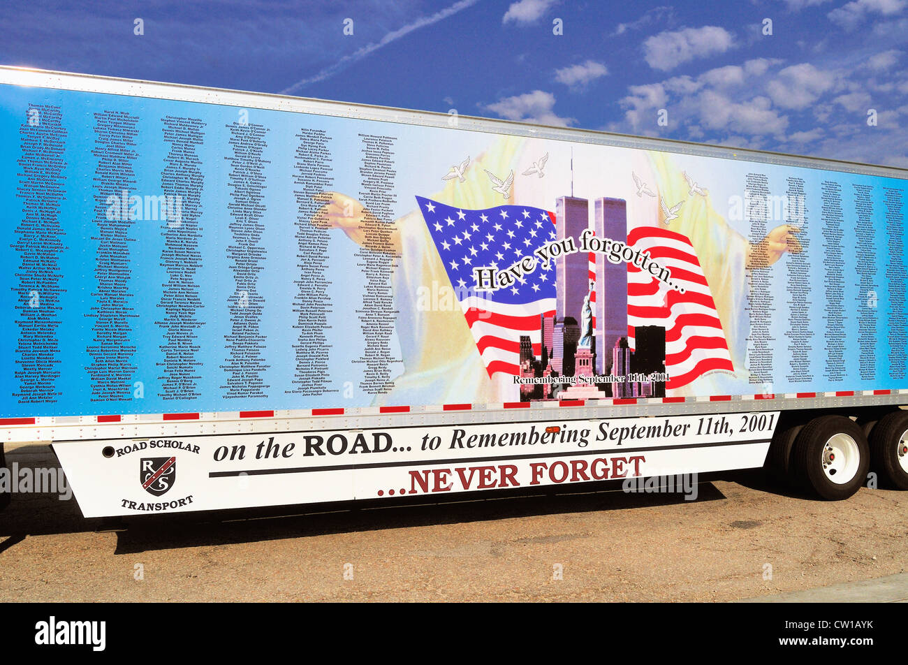 USA-Terrorismus Erinnerung Trailer der rollenden Gedenkstätte gewidmet all jenen, die ihr Leben 11. September 2001 verloren Stockfoto