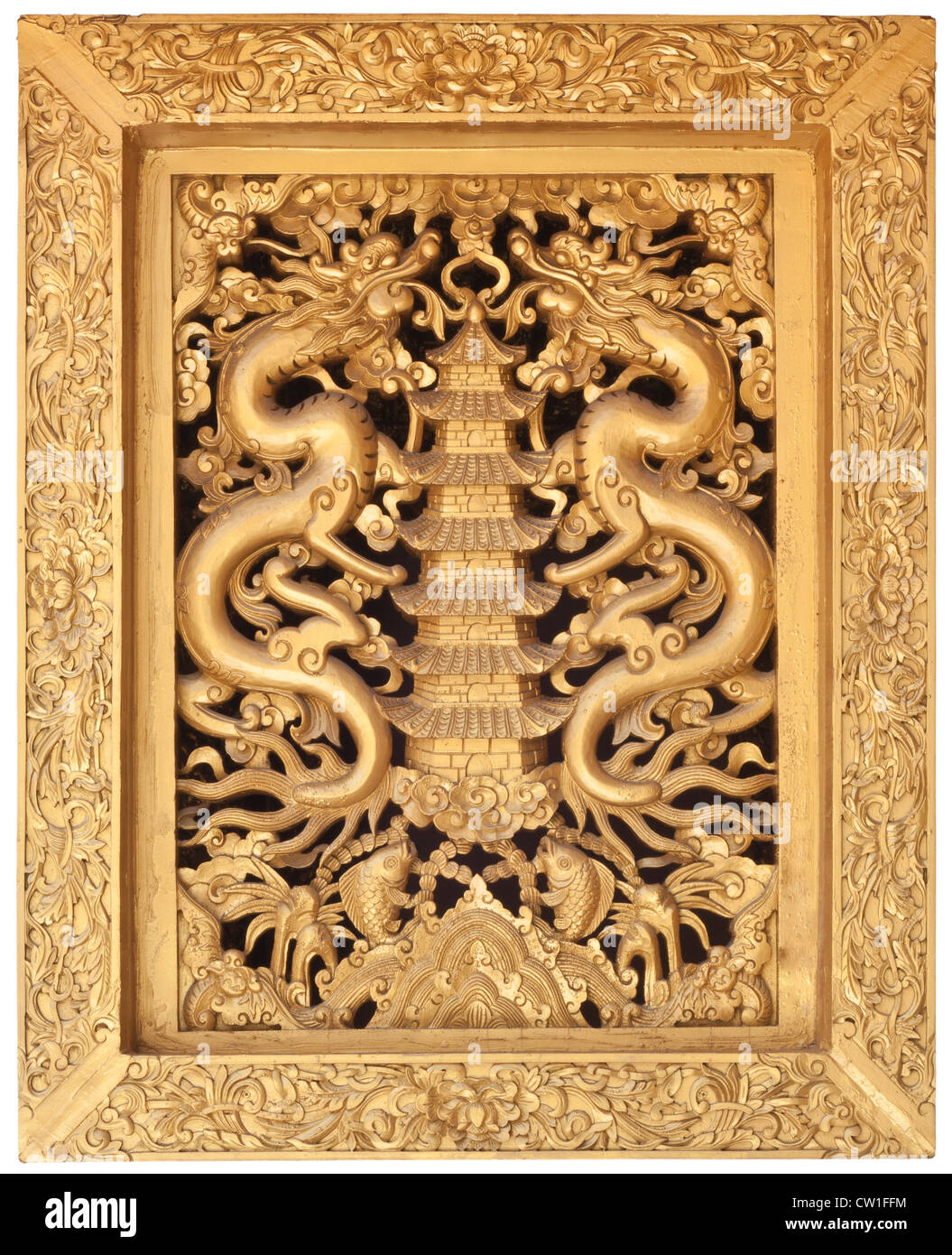 Drachen-Rahmen, Chainese Dekoration für Fenster im Tempel Stockfoto