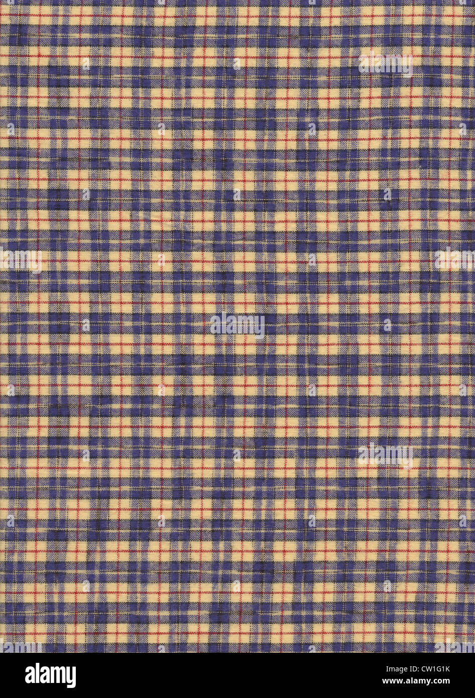 Blau gelb und rot kariertem Textil Stoff Hintergrund. Stockfoto Blau gelb und rot kariertem Textil Stoff Hintergrund. Stockfoto