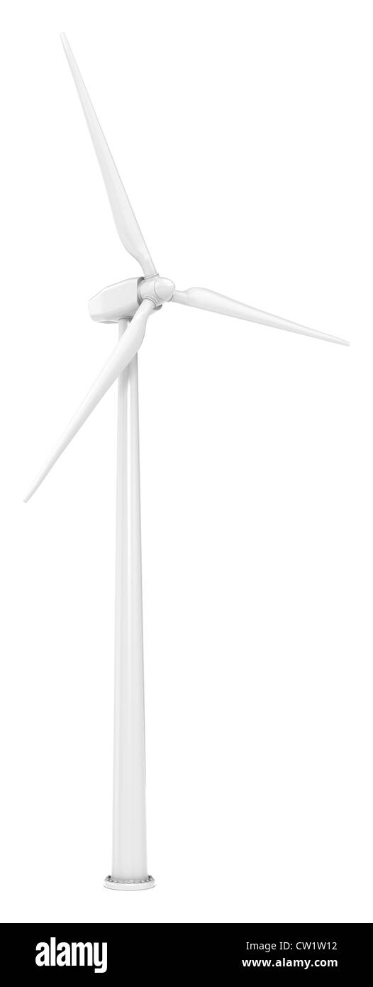 Windmühle. Eine einzelne Windkraftanlage. Weißen Hintergrund. Stockfoto