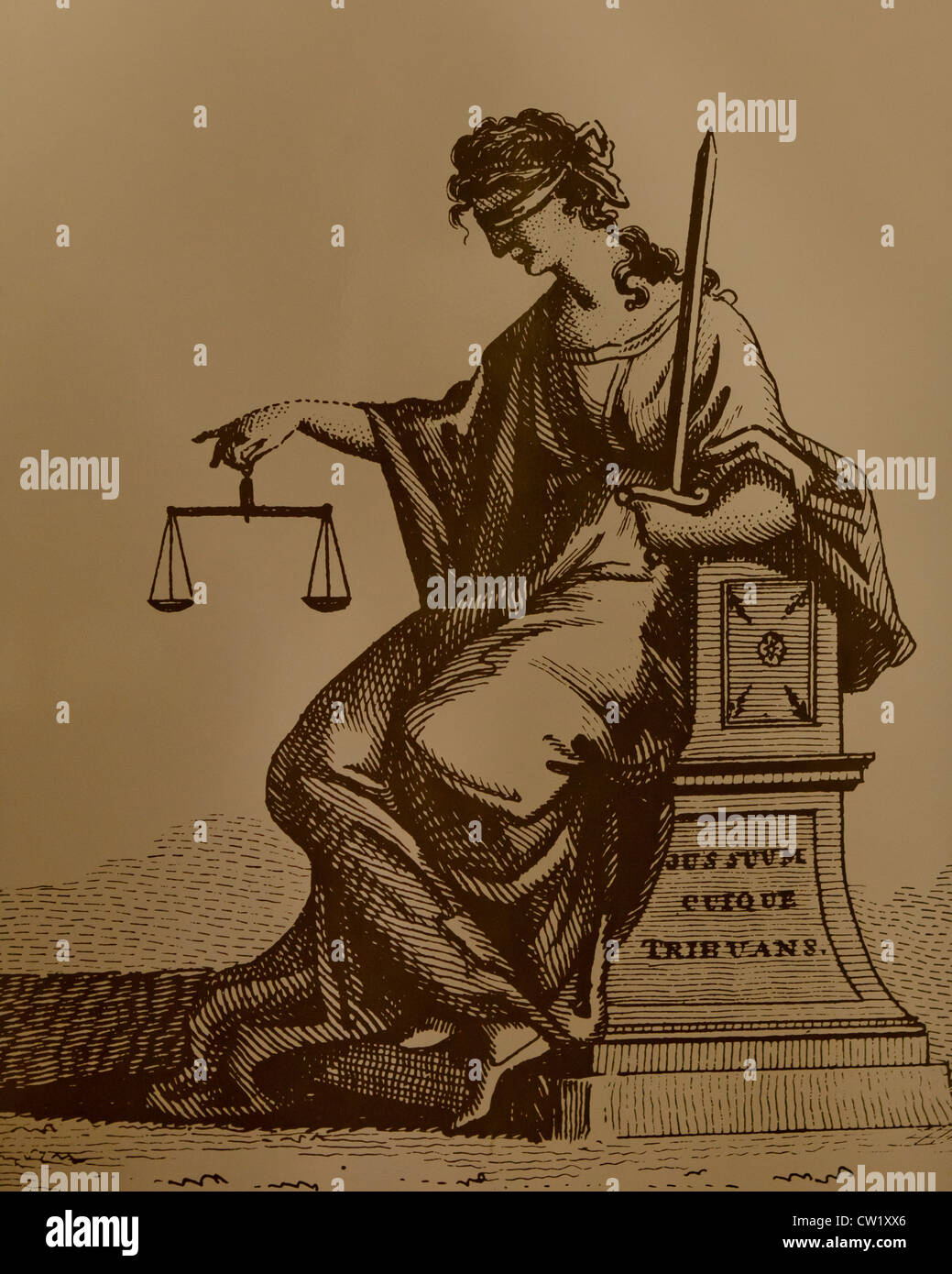 Sitzende Justitia Illustration von George Richardson Stockfoto