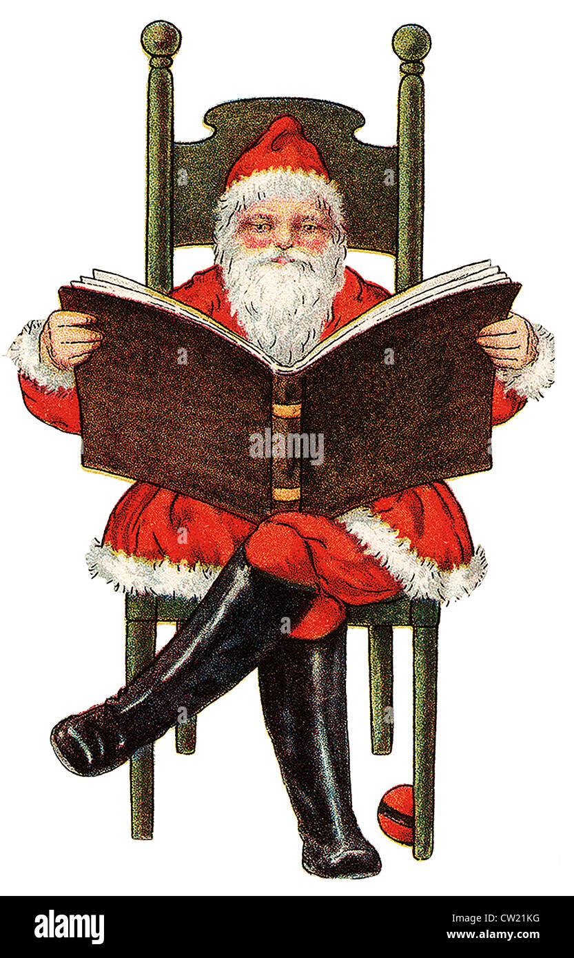 Santa Claus auf einem Stuhl sitzend Stockfoto