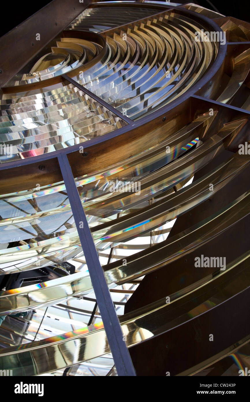 Detail der Fresnel-Linse von Lighthouse Laterne Stockfoto
