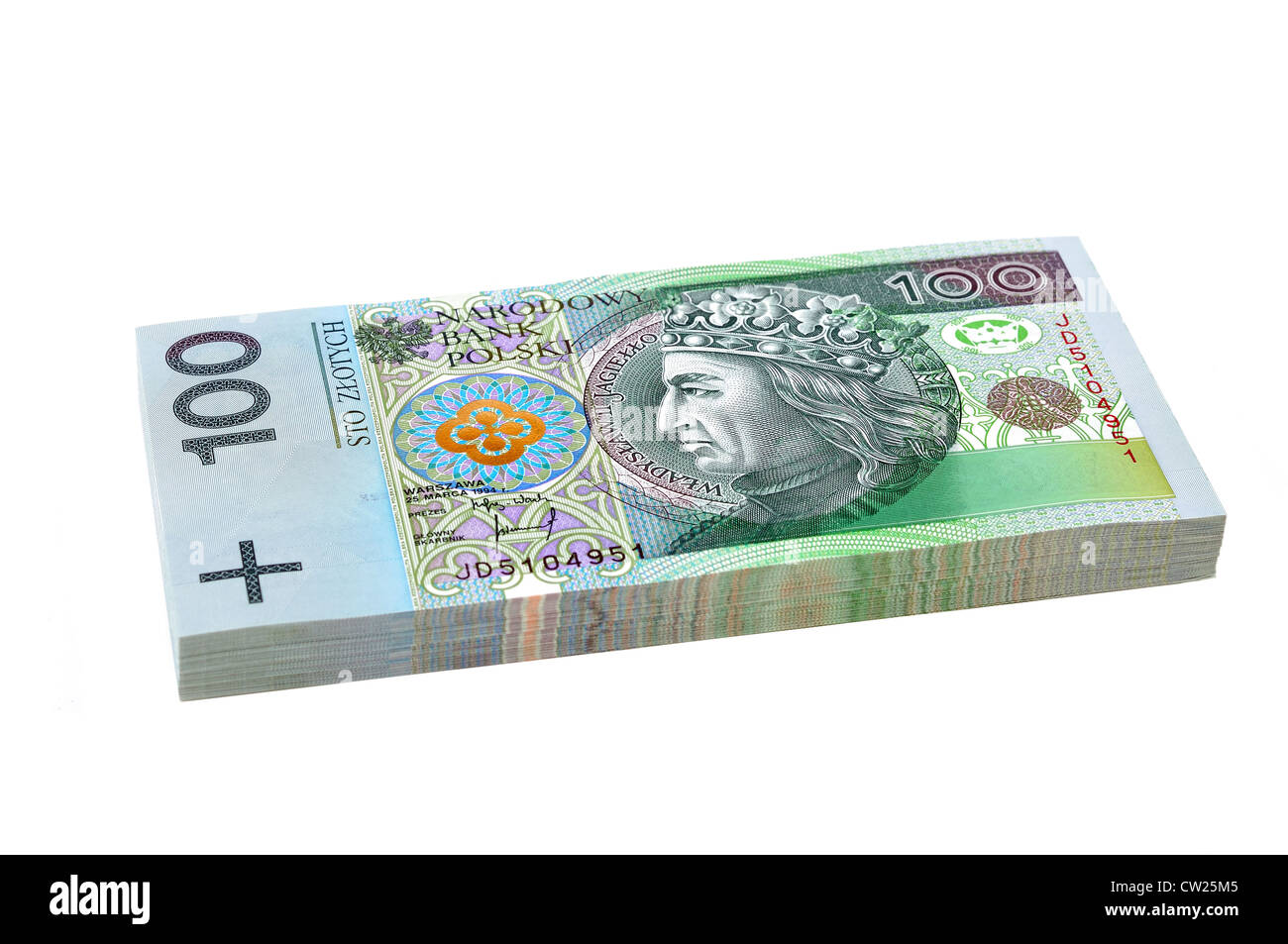 Pack von polnischer Zloty Rechnungen auf weißen Hintergrund isoliert Stockfoto