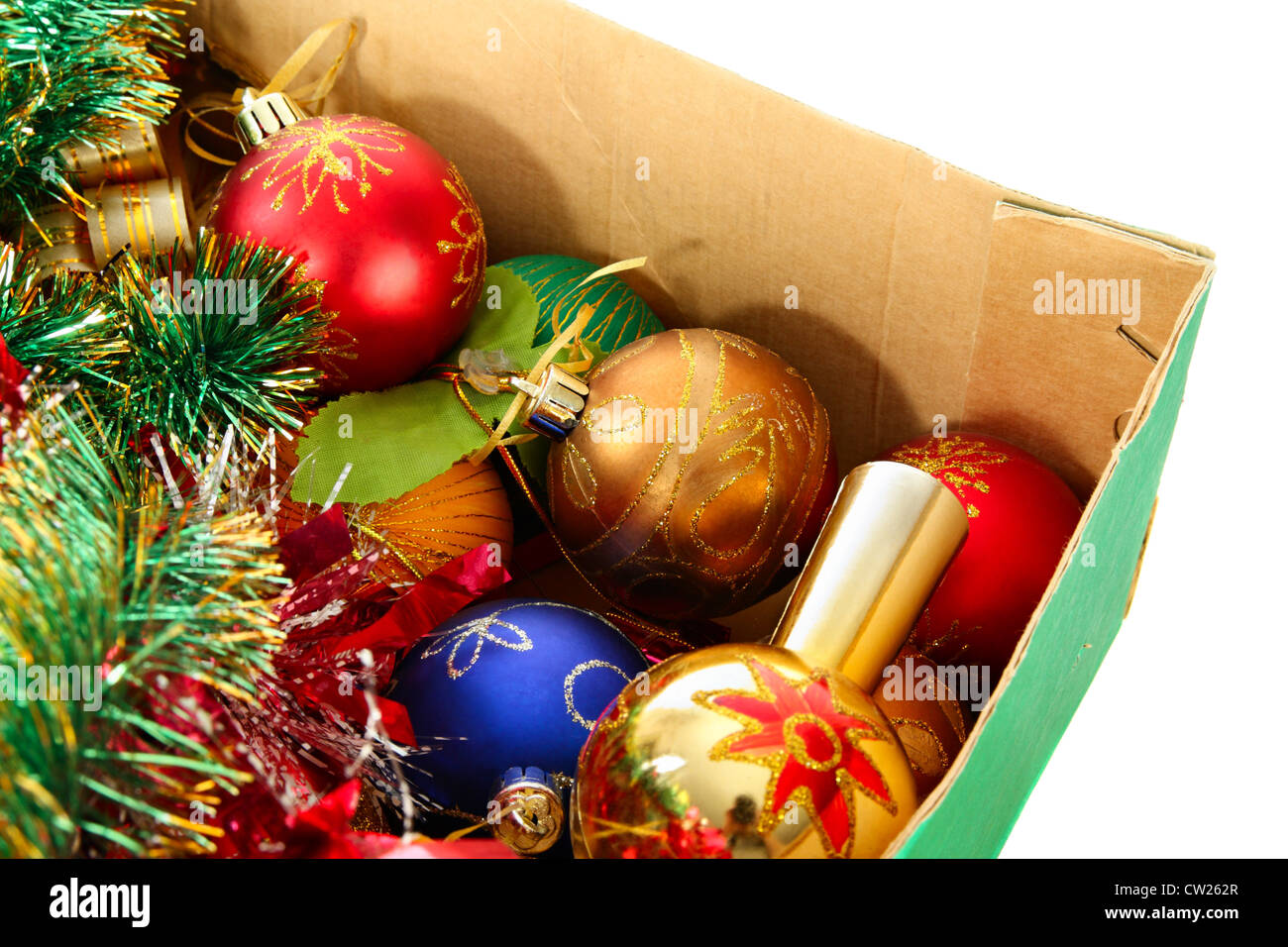 Weihnachtsbaum Dekoration in Karton-box Stockfoto
