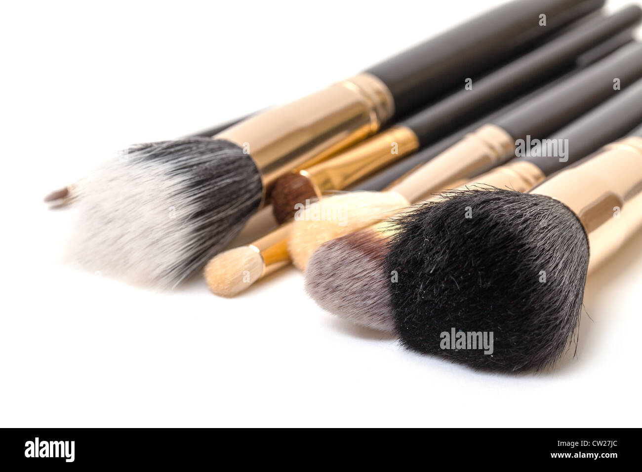 Make-up Pinsel-Set, auf weißem Hintergrund Stockfoto