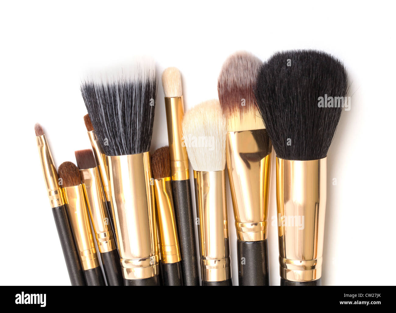 Make-up Pinsel-Set, auf weißem Hintergrund Stockfoto