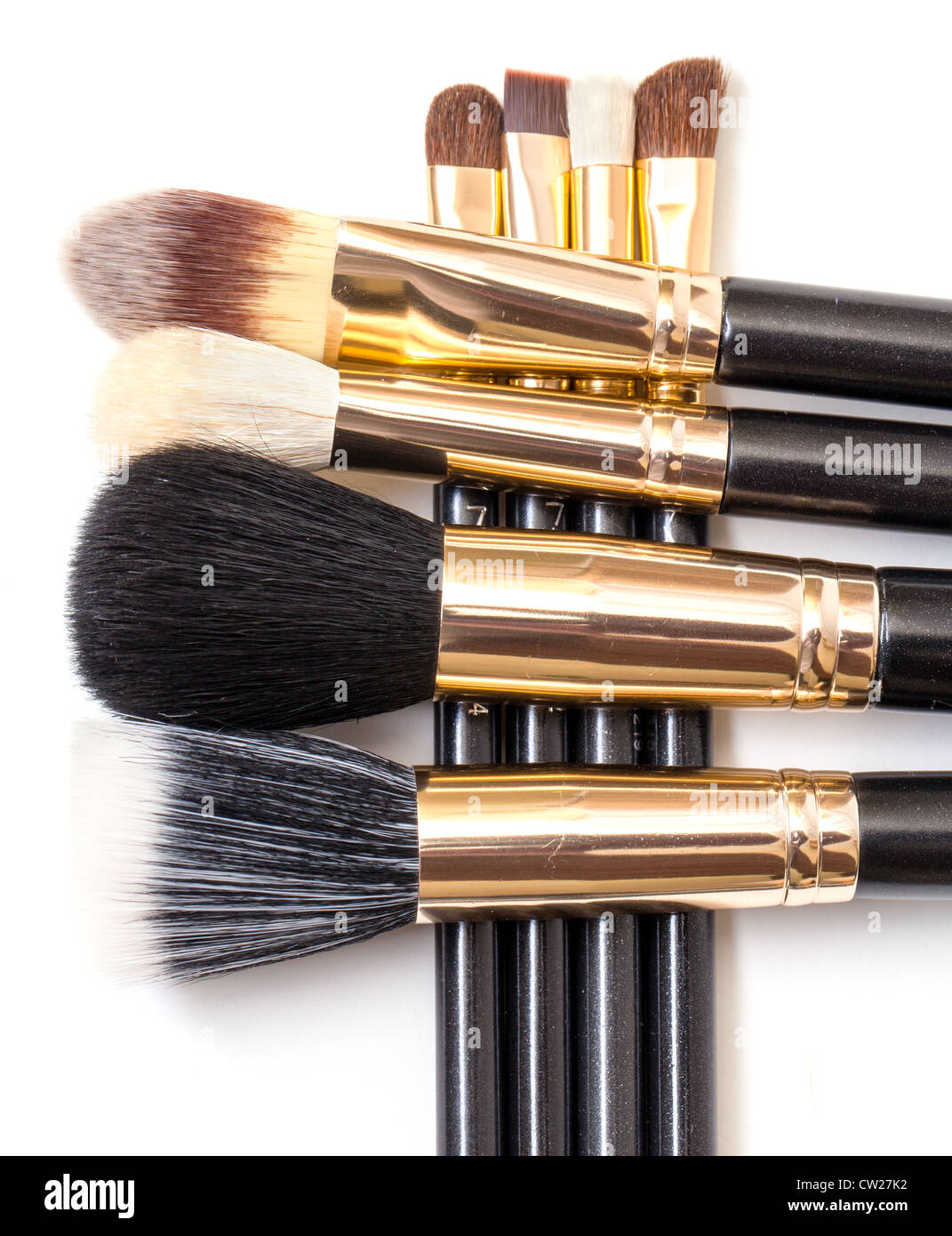 Make-up Pinsel-Set, auf weißem Hintergrund Stockfoto