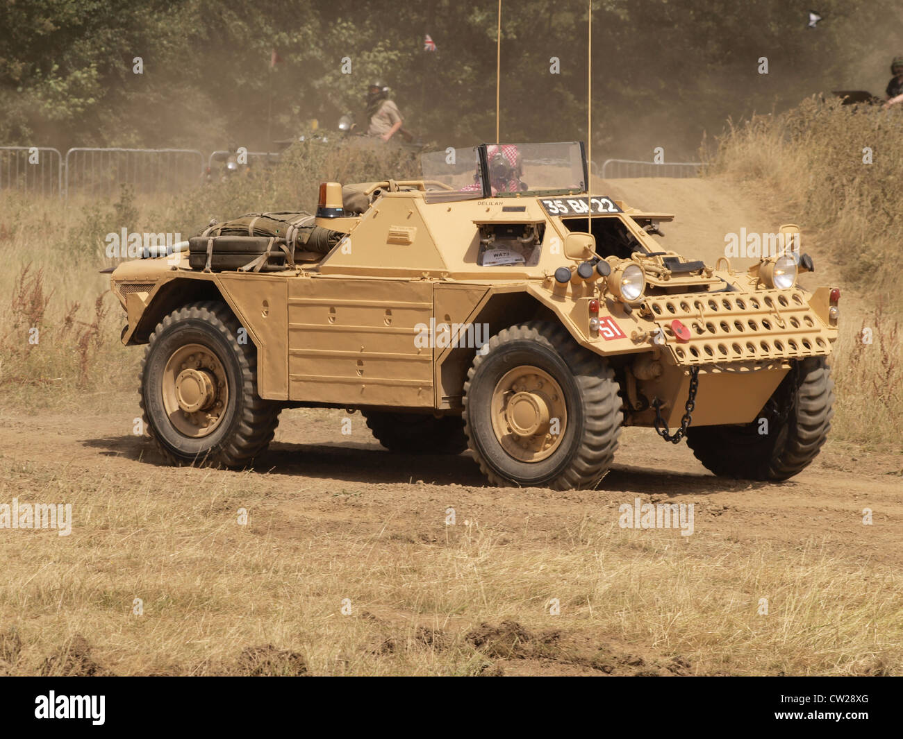 Der Ferret Mk1 „Delilah“ ist ein britisches gepanzertes Aufklärungsfahrzeug, das mit fortschrittlicher Bewaffnung und Rüstung ausgestattet ist. Dieses Militärfahrzeug wurde für Aufklärungsmissionen und leichte Kampfeinsätze eingesetzt. Stockfoto