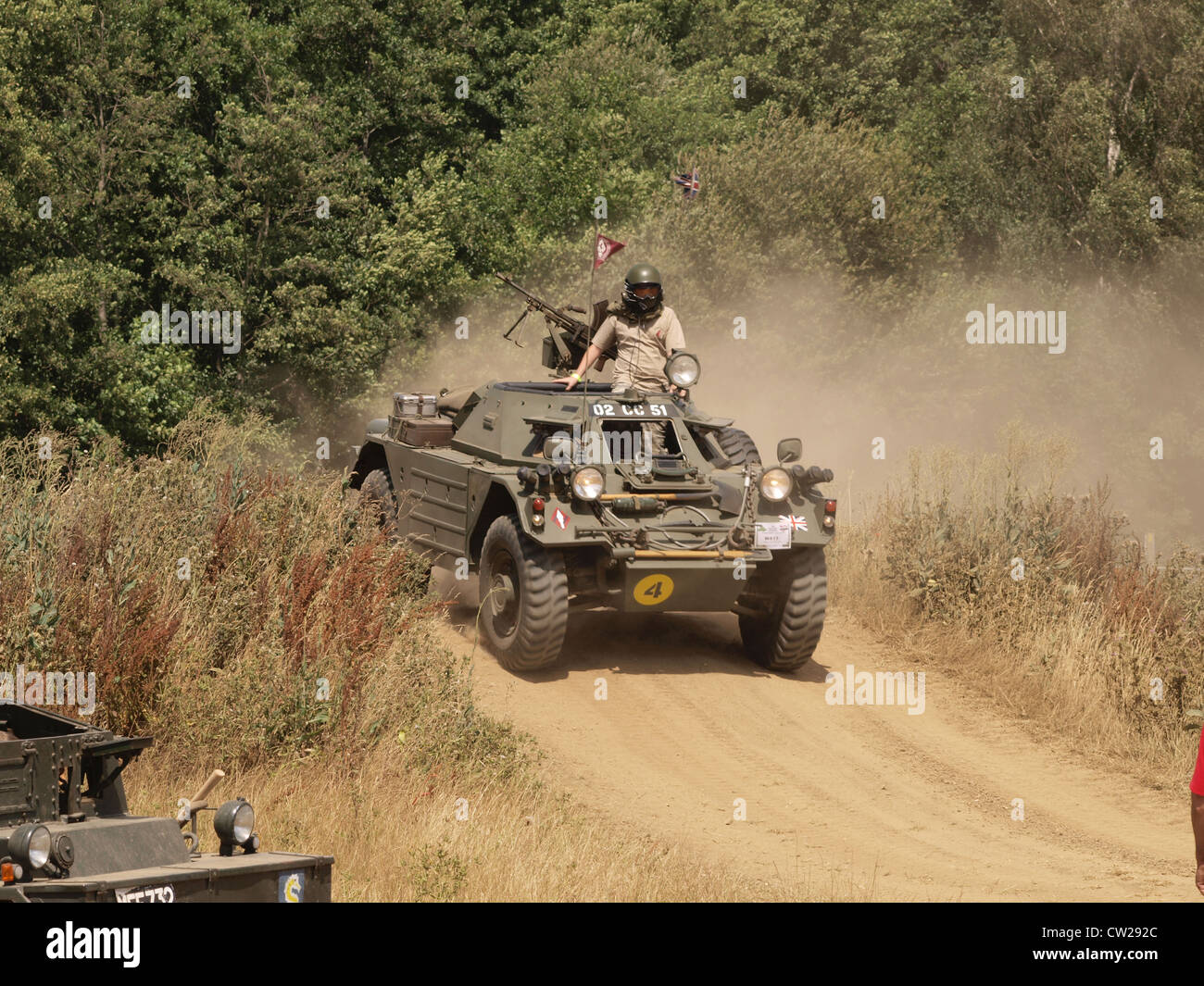 Der Daimler Ferret Mk1 ist ein britisches Panzerfahrzeug, das für Aufklärungs- und Verbindungsaufgaben eingesetzt wird. Es ist für schnelle Bewegungen und Kommunikation im Außendienst konzipiert. Stockfoto