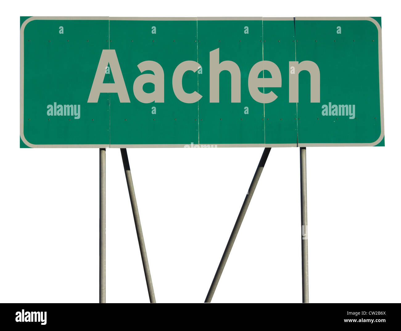 Grüne Verkehrszeichen mit weißem Hintergrund isoliert. Stockfoto