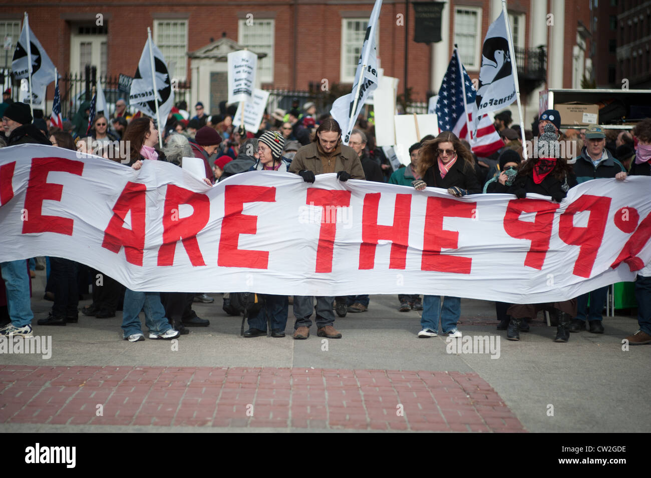 Gruppe mit einem Schild gegen Regierung in Boston Massachusetts USA Stockfoto