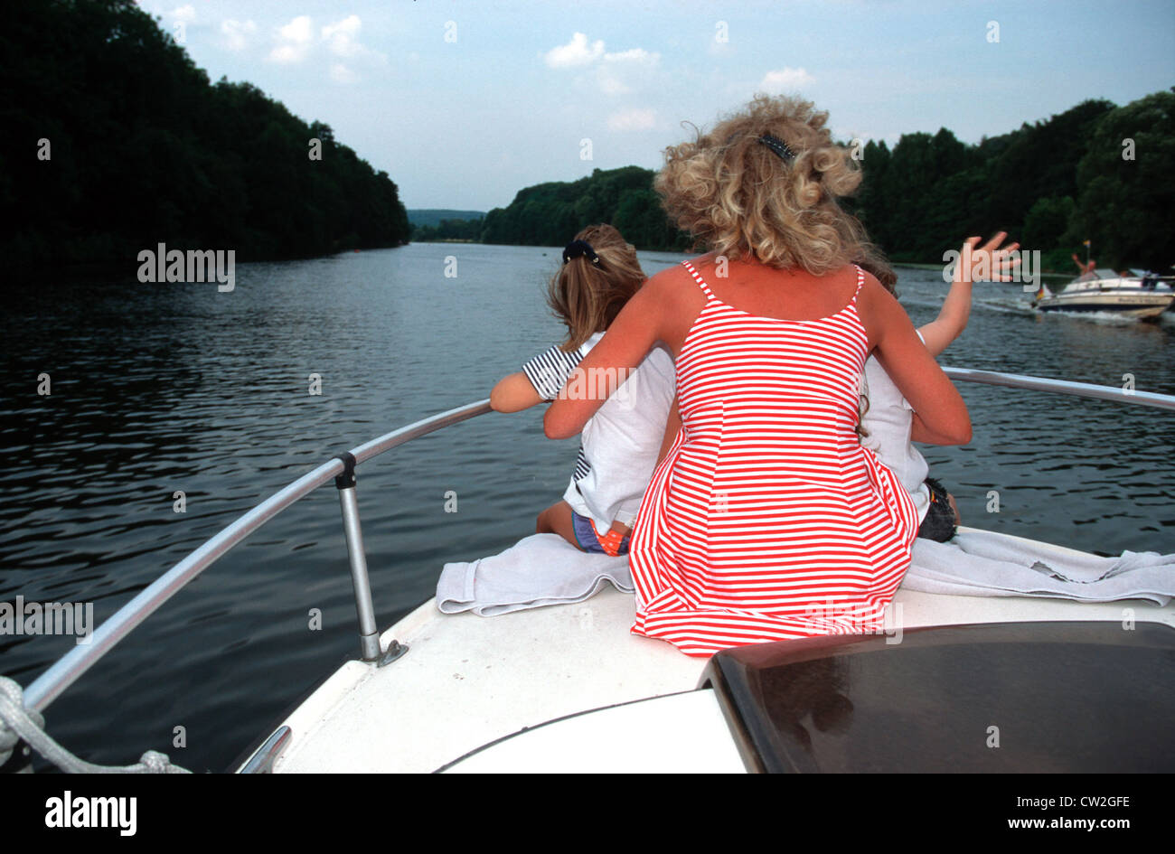 Familien-Freizeit, Bootfahren auf der Ruhr in Essen Stockfoto