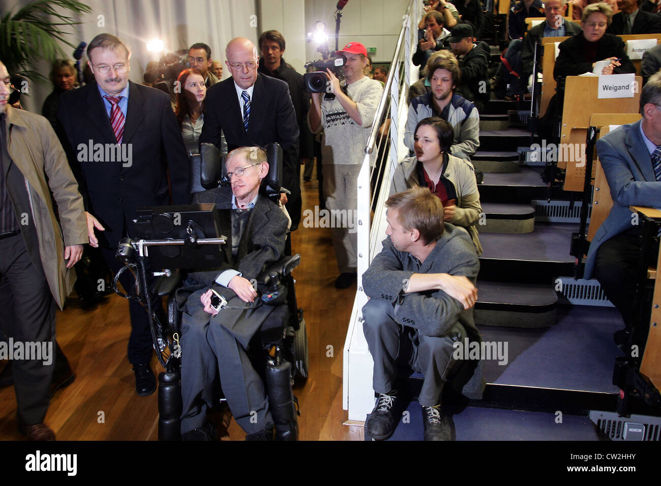 Stephen Hawking liest an der FU Berlin Stockfoto