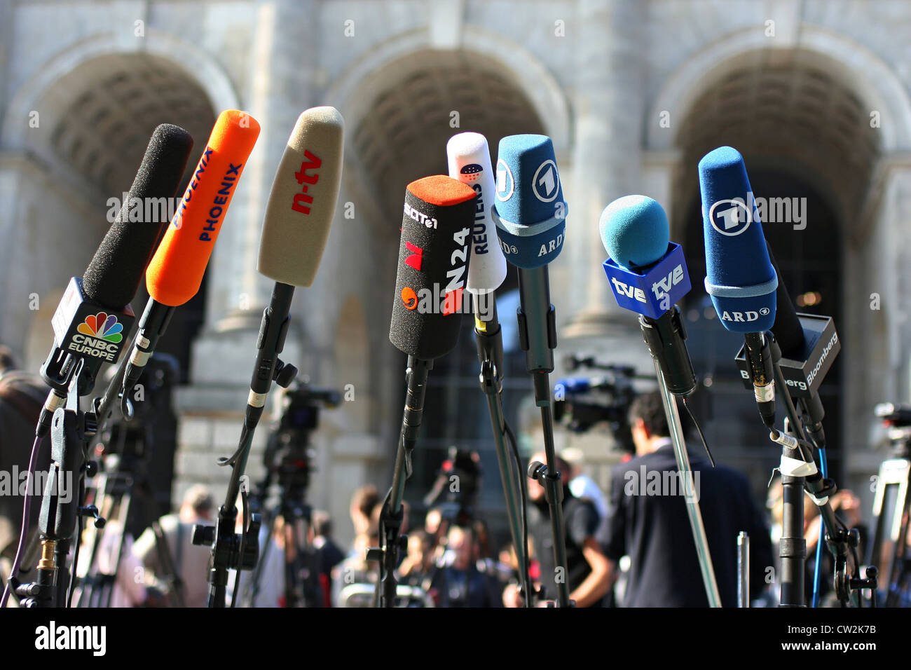 Berlin, Mikrofone vor der Diät Stockfoto