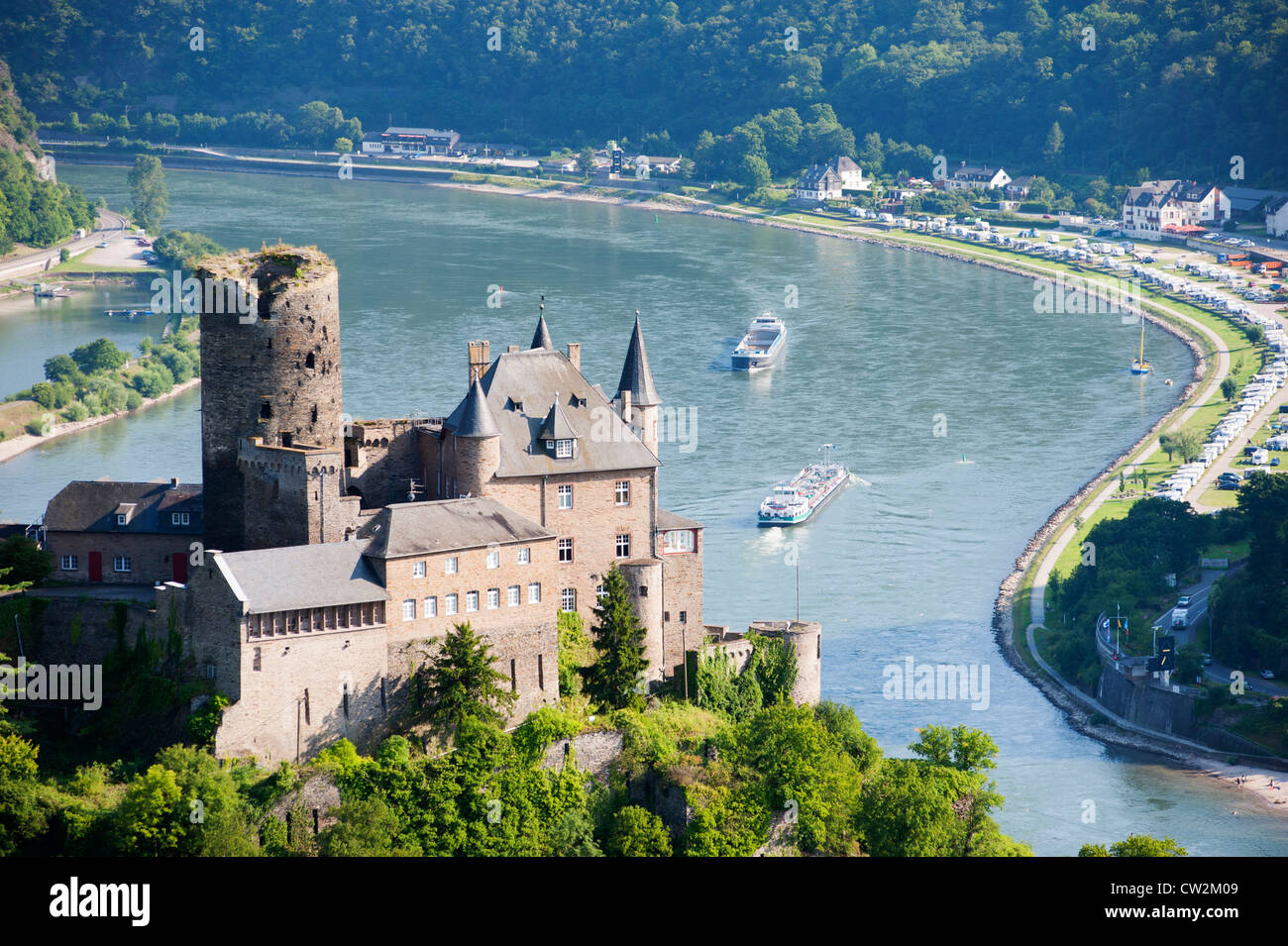 Historisches Schloss Burg Katz über dem Rhein bei St. Goarshausen, Rheinland-Pfalz, Deutschland Stockfoto