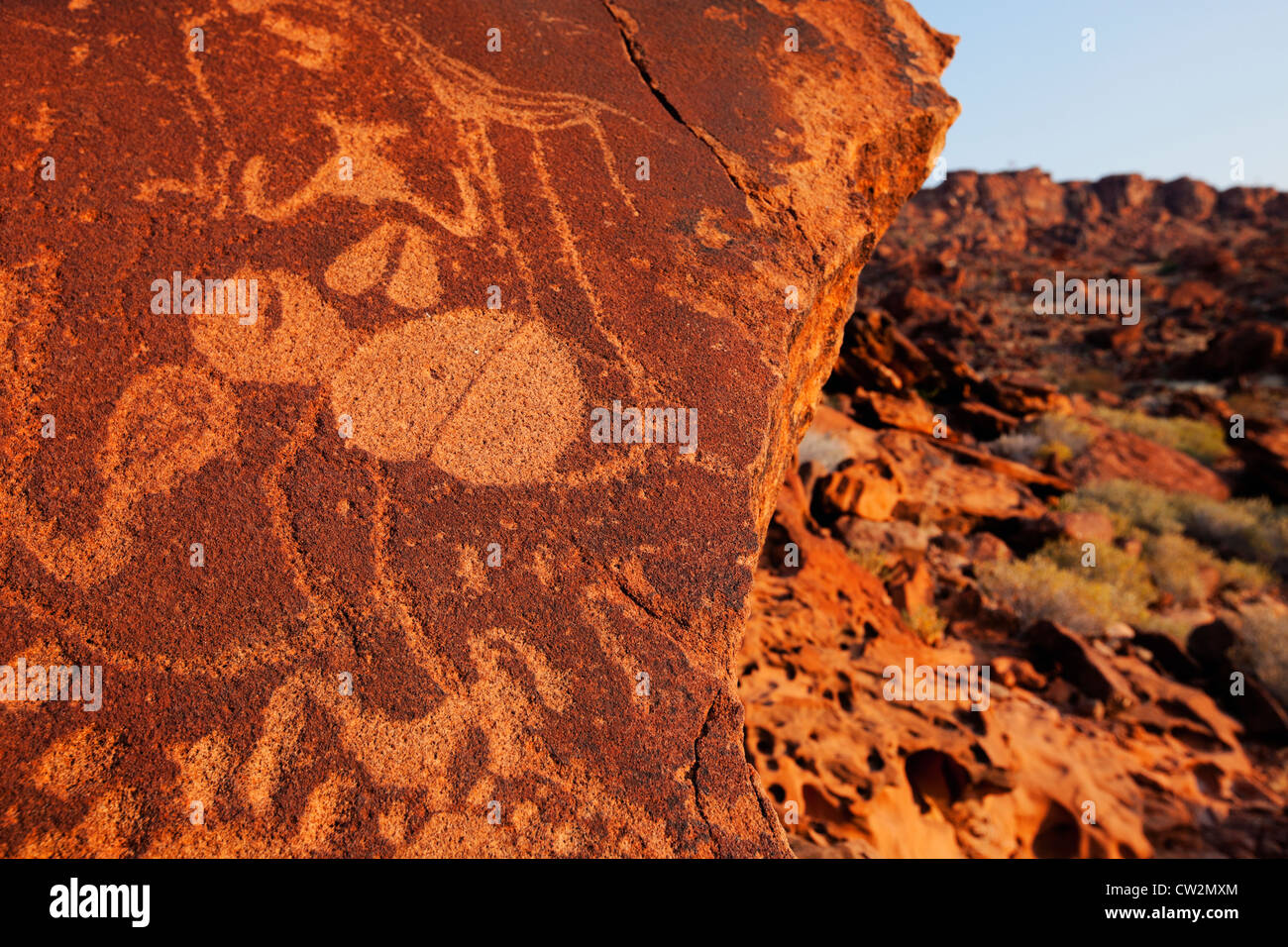 Twyfelfontein Felszeichnungen / rock Gravuren. Namibia Stockfoto