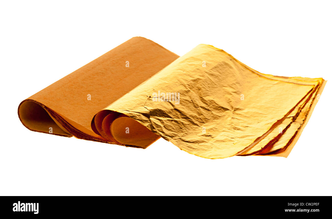 Buch von Blattgold verwendet von Buchbinder für Schriftzug auf Cover, UK Stockfoto