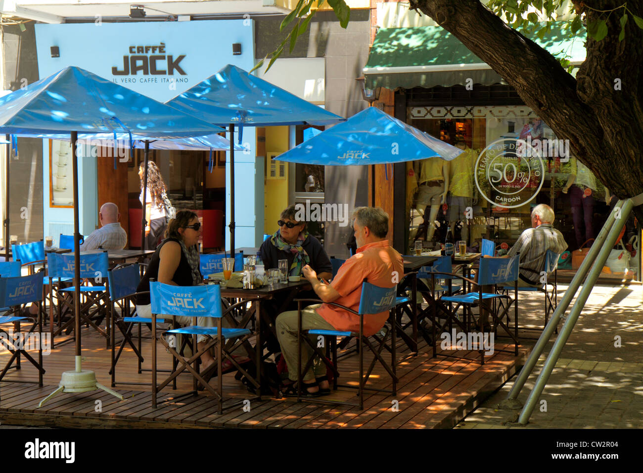 Mendoza Argentinien, Paseo Sarmiento, Fußgängerstraße, Caffe Jack, italienisches Café, Straße, Bürgersteig, Außentische im Freien, Abendessen, Restaurant Stockfoto