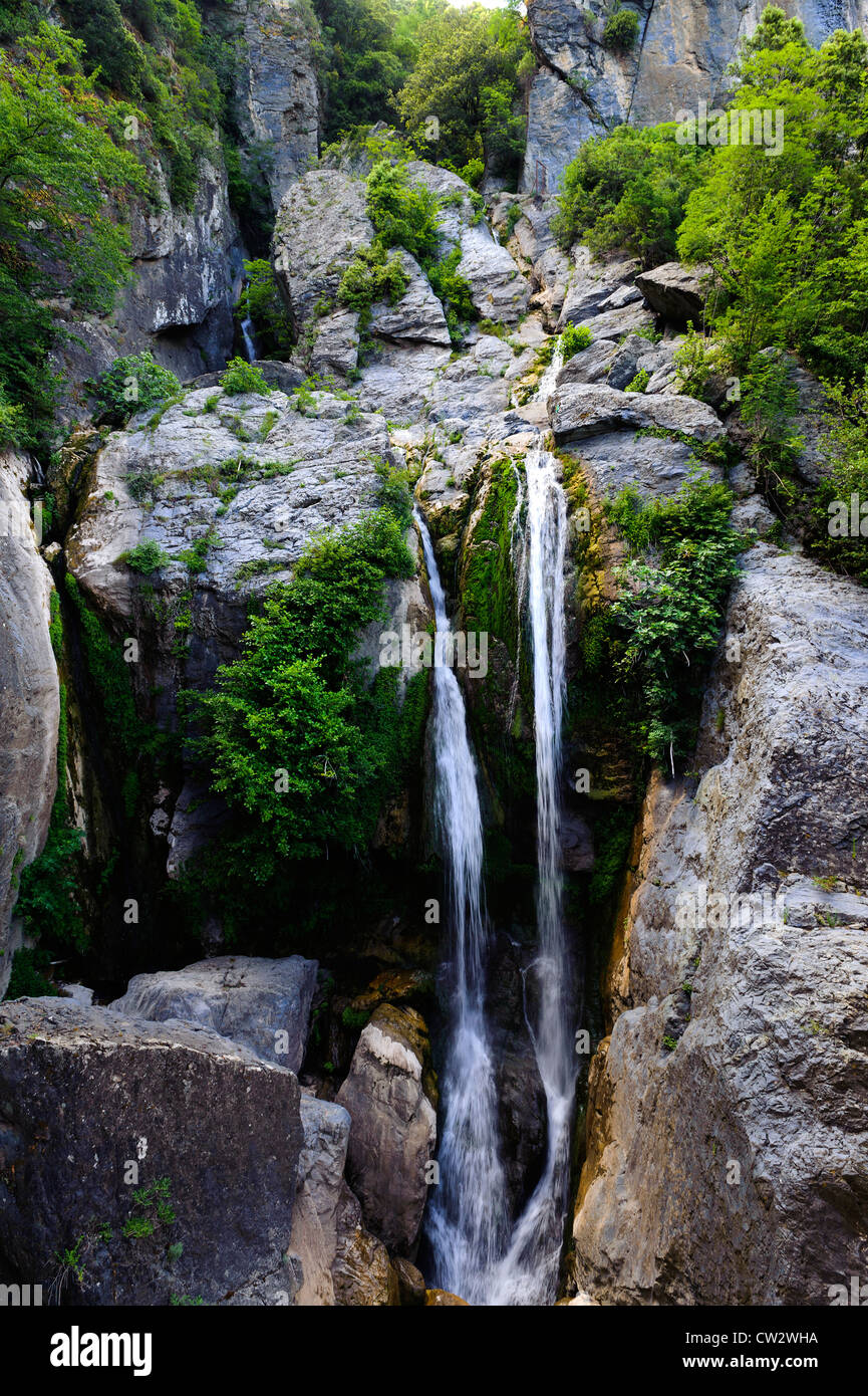 Wasserfall Cascade de L'Ucelluline eine der Corniche De La Castagniccia, Korsika, Frankreich Stockfoto