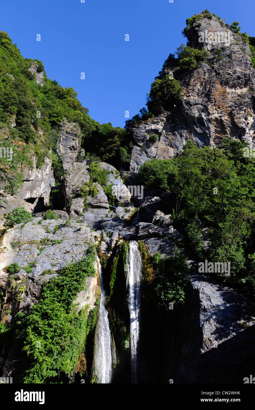 Wasserfall Cascade de L'Ucelluline eine der Corniche De La Castagniccia, Korsika, Frankreich Stockfoto