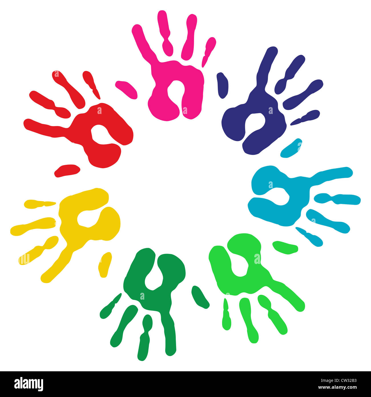 Multicolor kreative Vielfalt Hände Kreis isoliert Hintergrund. Vektor-Illustration für einfache Handhabung und individuelle Färbung geschichtet. Stockfoto