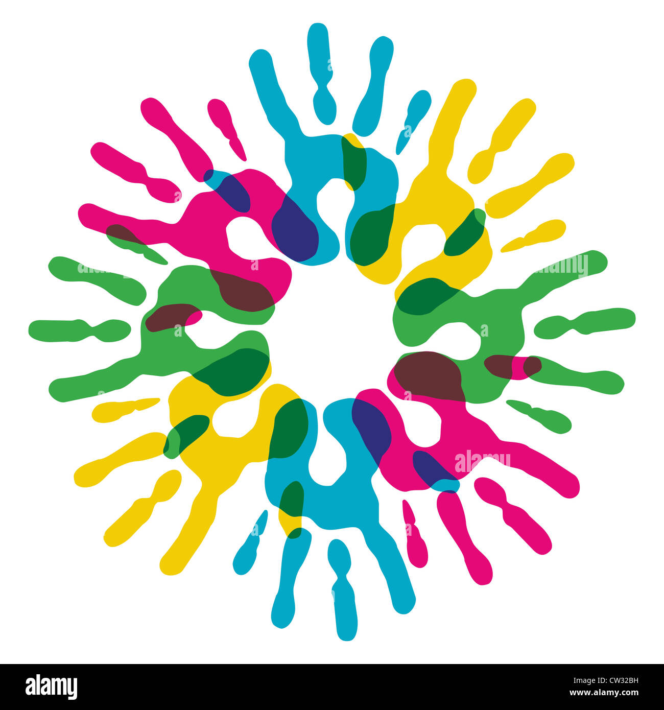 Multicolor kreative Vielfalt Hände Kreis isoliert. Vektor-Illustration für einfache Handhabung und individuelle Färbung geschichtet. Stockfoto