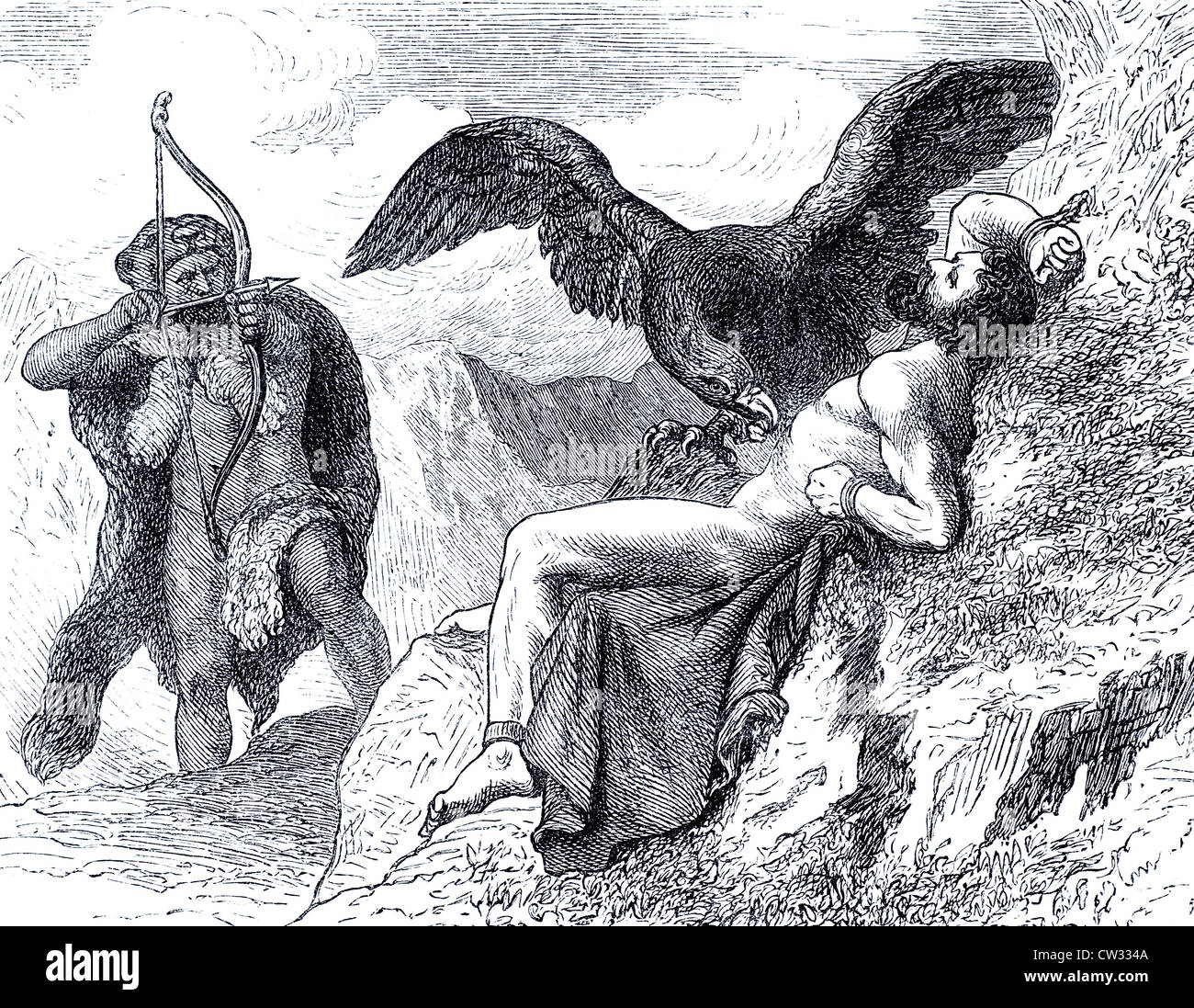 Herakles befreit Prometheus Stockfoto