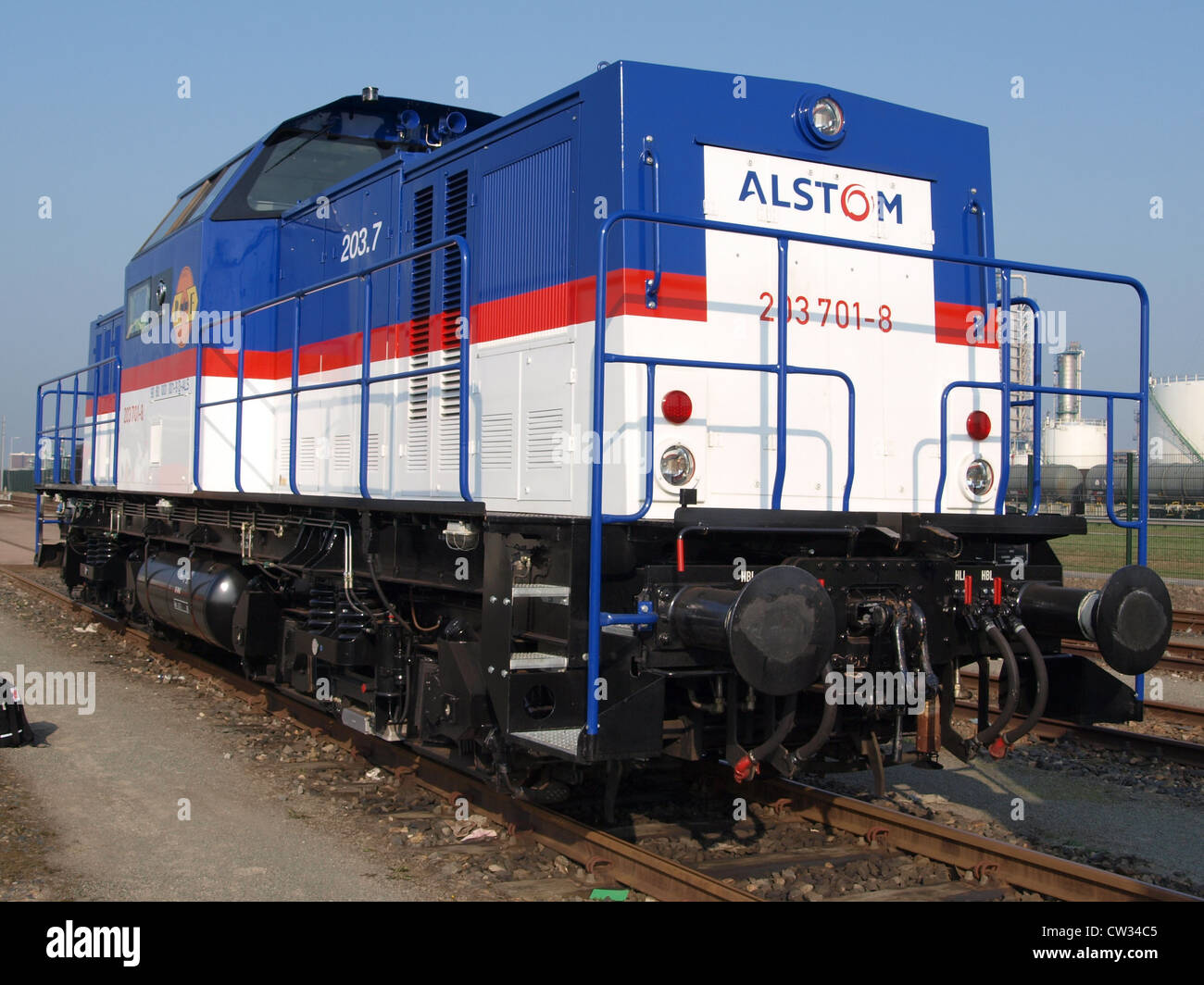 Haspel Fütterung Alstom 203 701-8-Diesel-Zug im Hafen von Rotterdam Stockfoto
