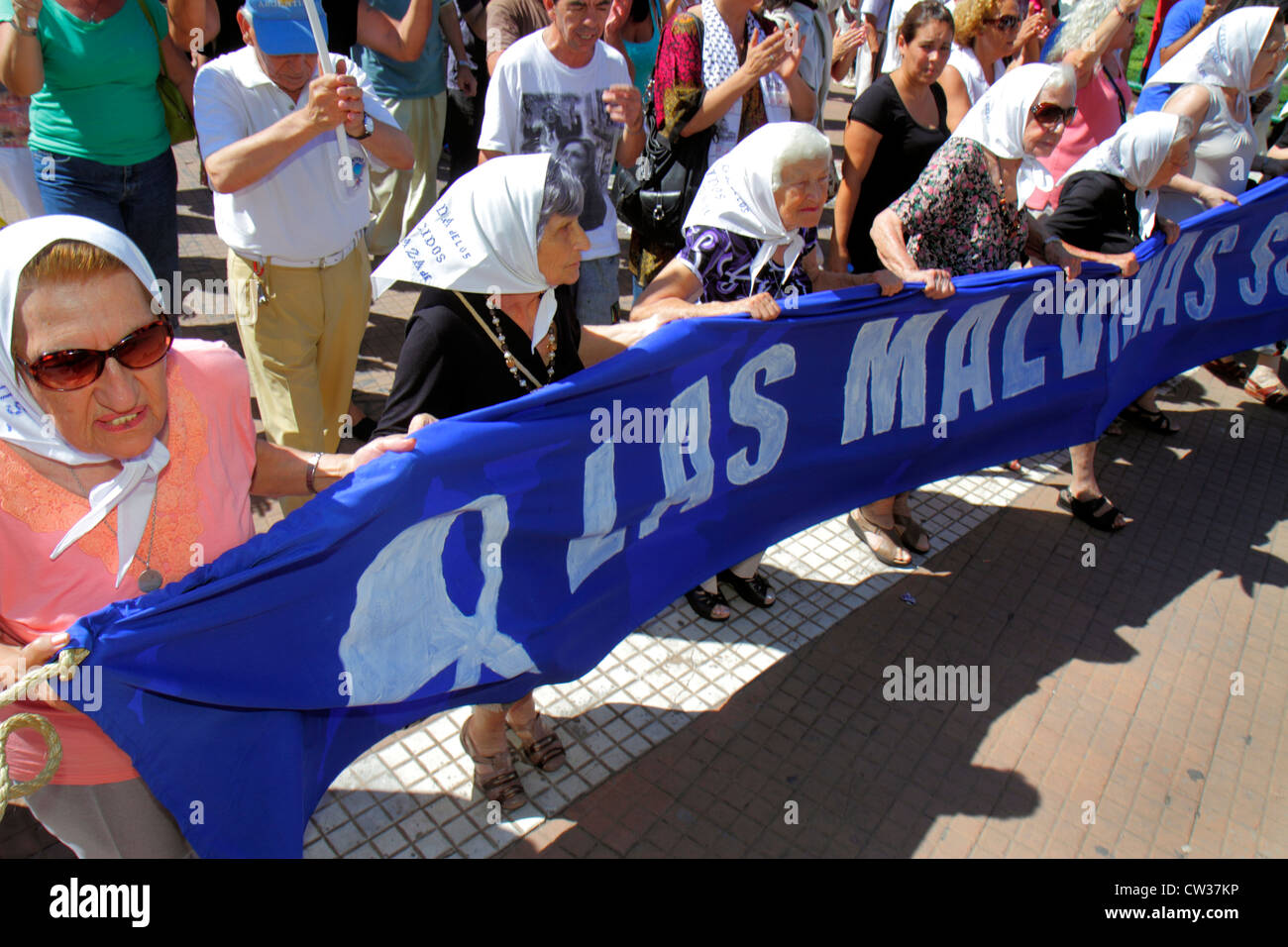 Buenos Aires Argentinien, Plaza de Mayo historischer Hauptplatz, politischer Mittelpunkt, Protest, Demonstration, Islas Malvinas, Falklandinseln Krieg, lateinisches Lateinamerikas Stockfoto