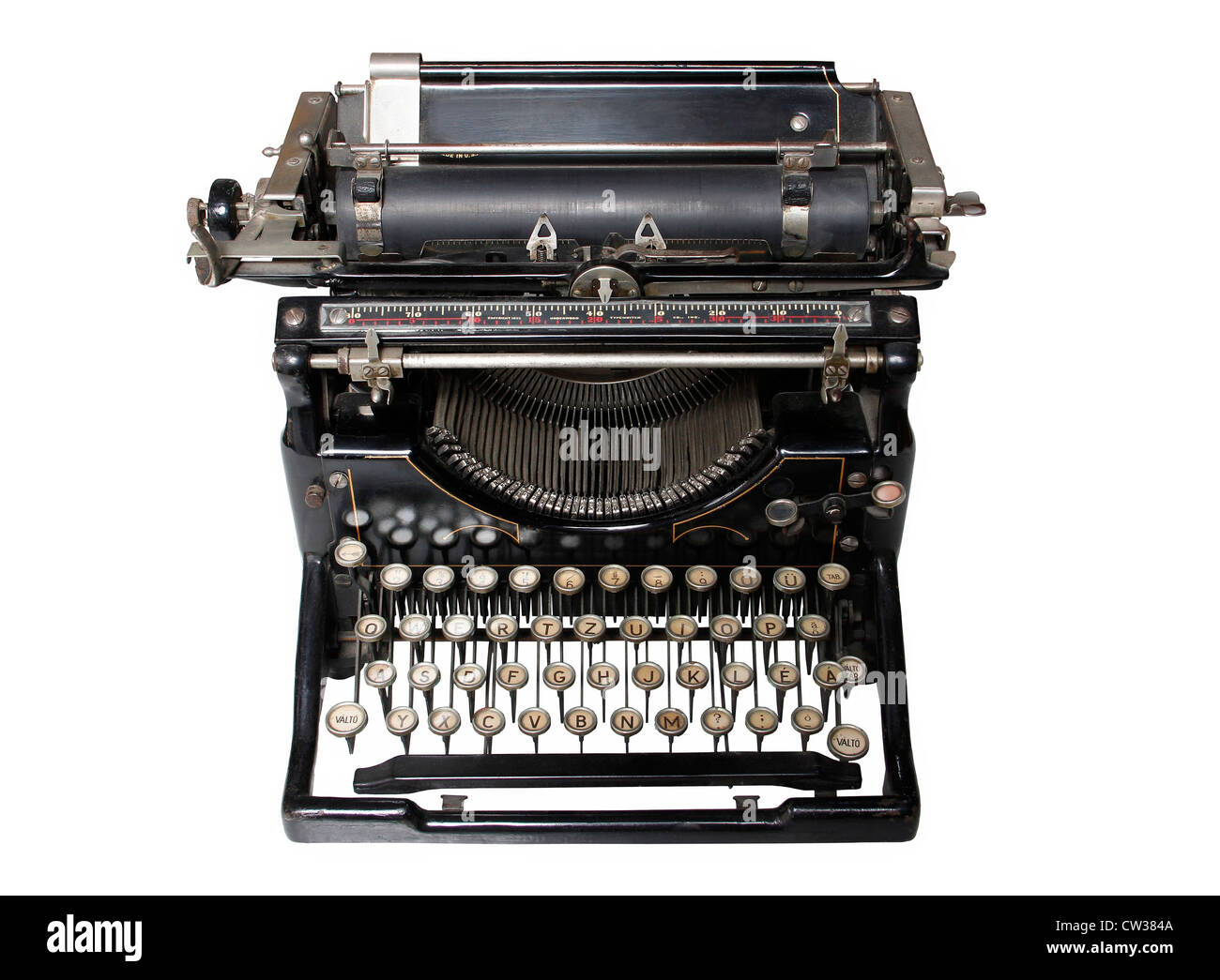 Alte abgenutzte Schwarz Metall Schreibmaschine. Stockfoto