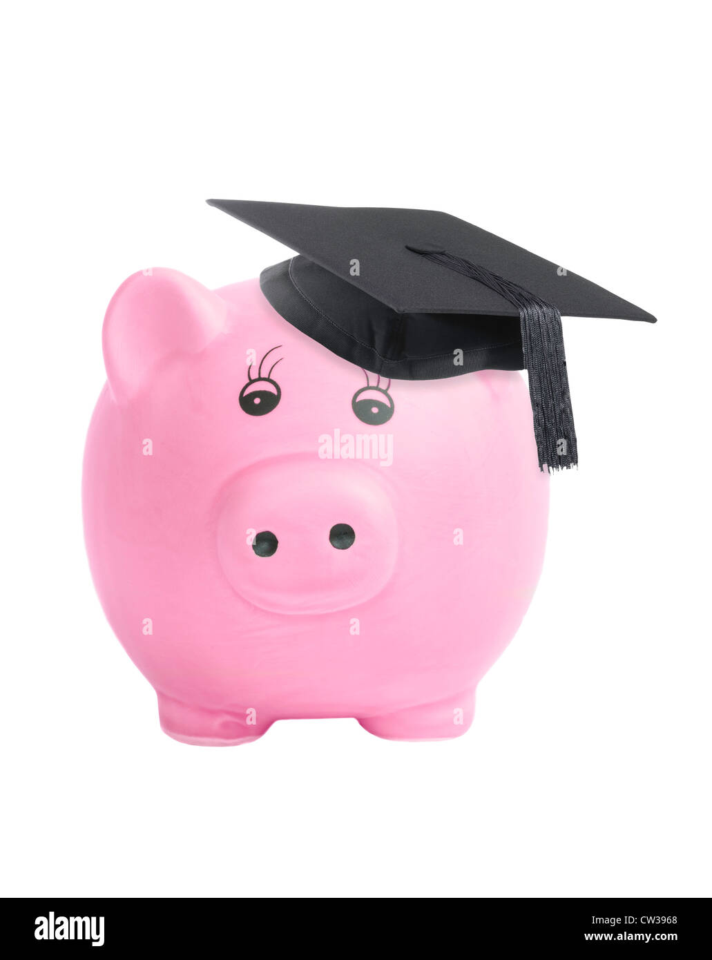Piggy Bank tragen einen Abschluss Doktorhut - speichern für Universitätskonzept Stockfoto
