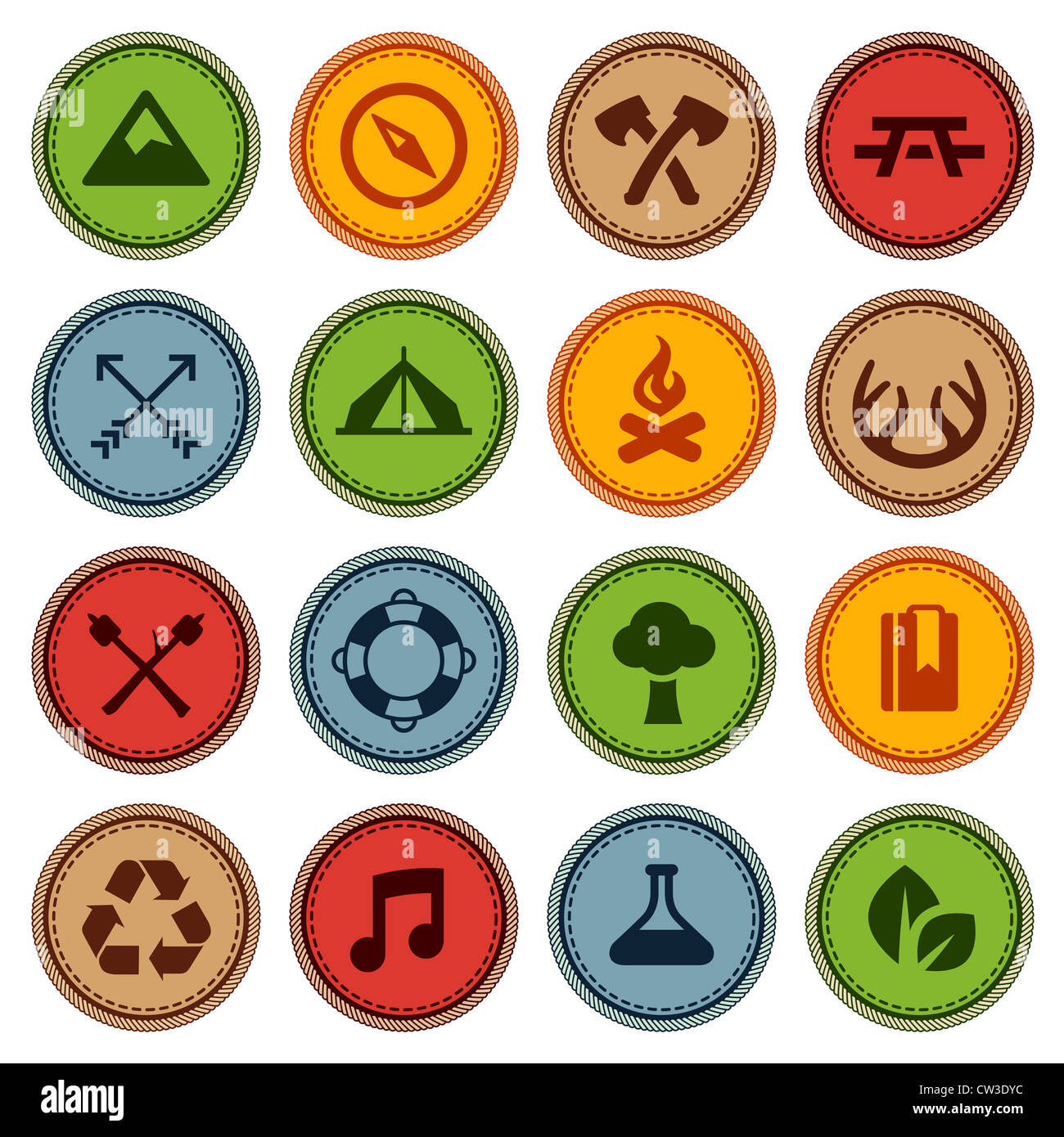 Satz von Leistung Verdienstabzeichen für outdoor-Aktivitäten Stockfoto