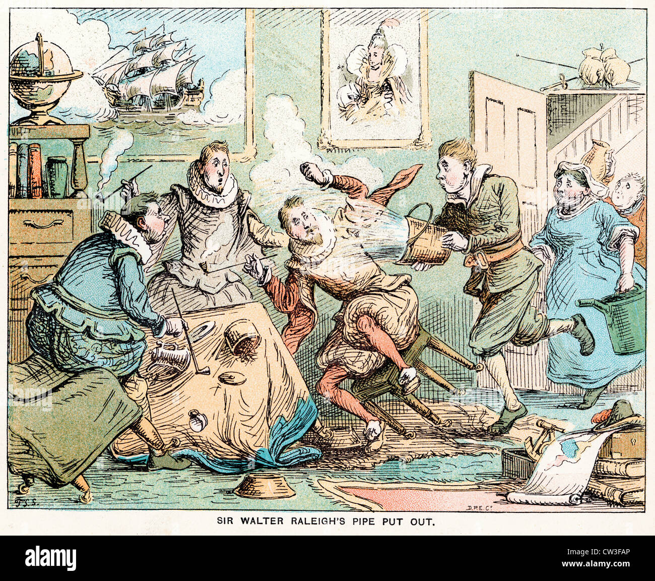 Comic-Skizze von T S selbst Sir Walter Raleigh Rohr setzen, zeigen Stockfoto