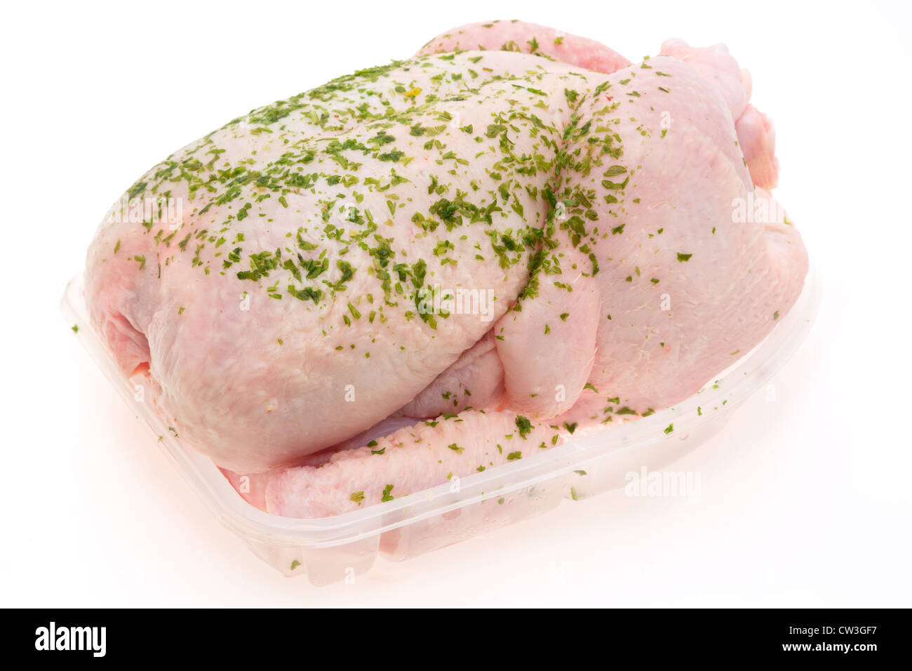 Rohem Hühnerfleisch in einer Schale Kunststoff Supermarkt. Stockfoto