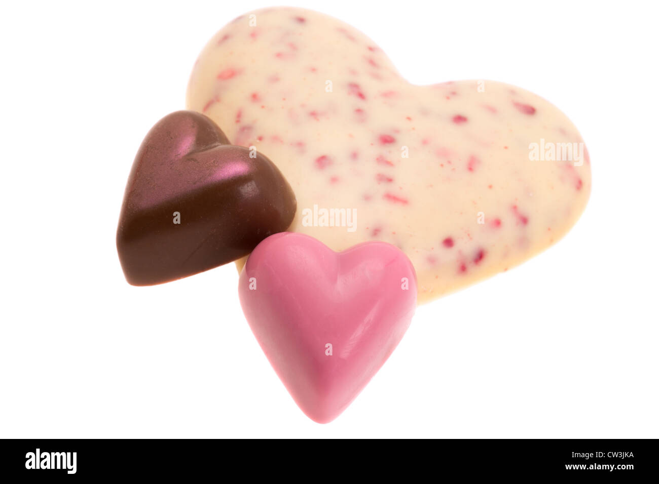 Eine Auswahl von Milchschokolade Herzen - Studio gedreht mit weißem Hintergrund Stockfoto