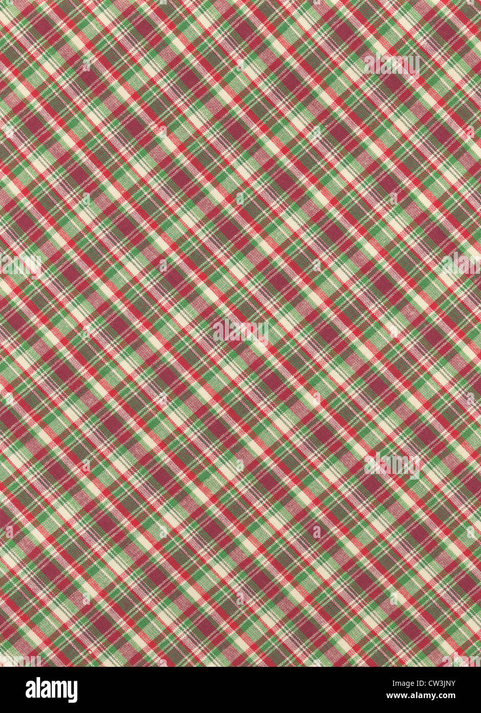 Grün rot und weißen Diagonalen Weihnachten karierte Textil Stoff Hintergrund. Stockfoto