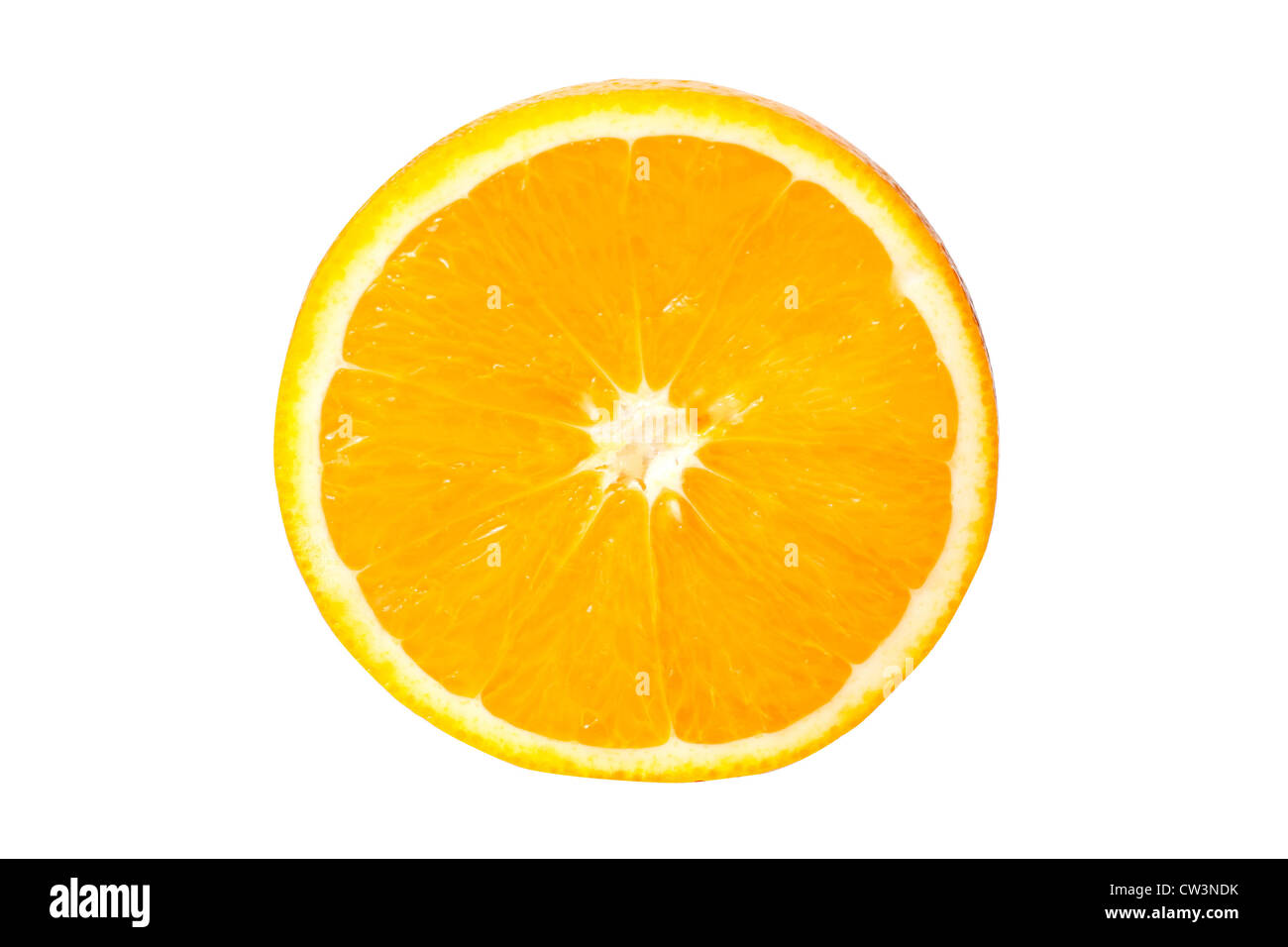 Orangenscheibe, isoliert auf weiss Stockfoto