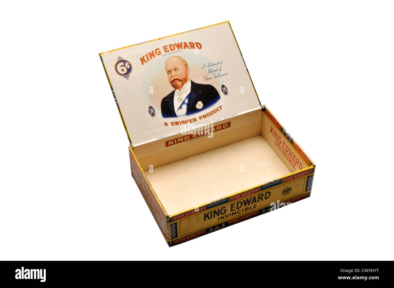 König Edward alte Zigarre offenen Deckel auf weiß Stockfoto