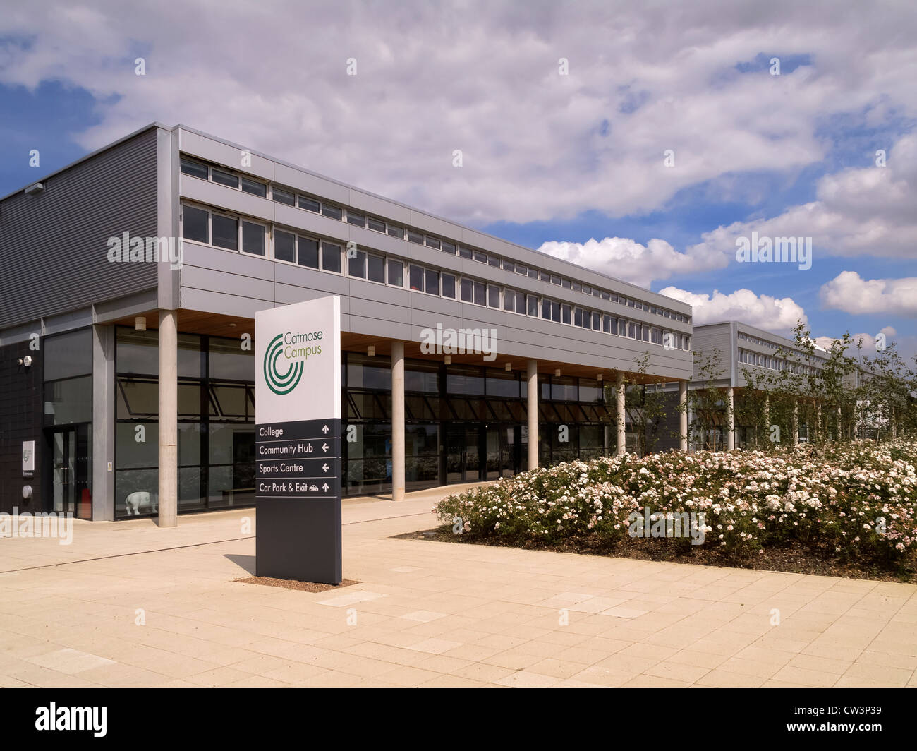 Neue Catmose College Academy Mittelschule Zeichen und Gebäuden, Oakham, Rutland, England UK Stockfoto