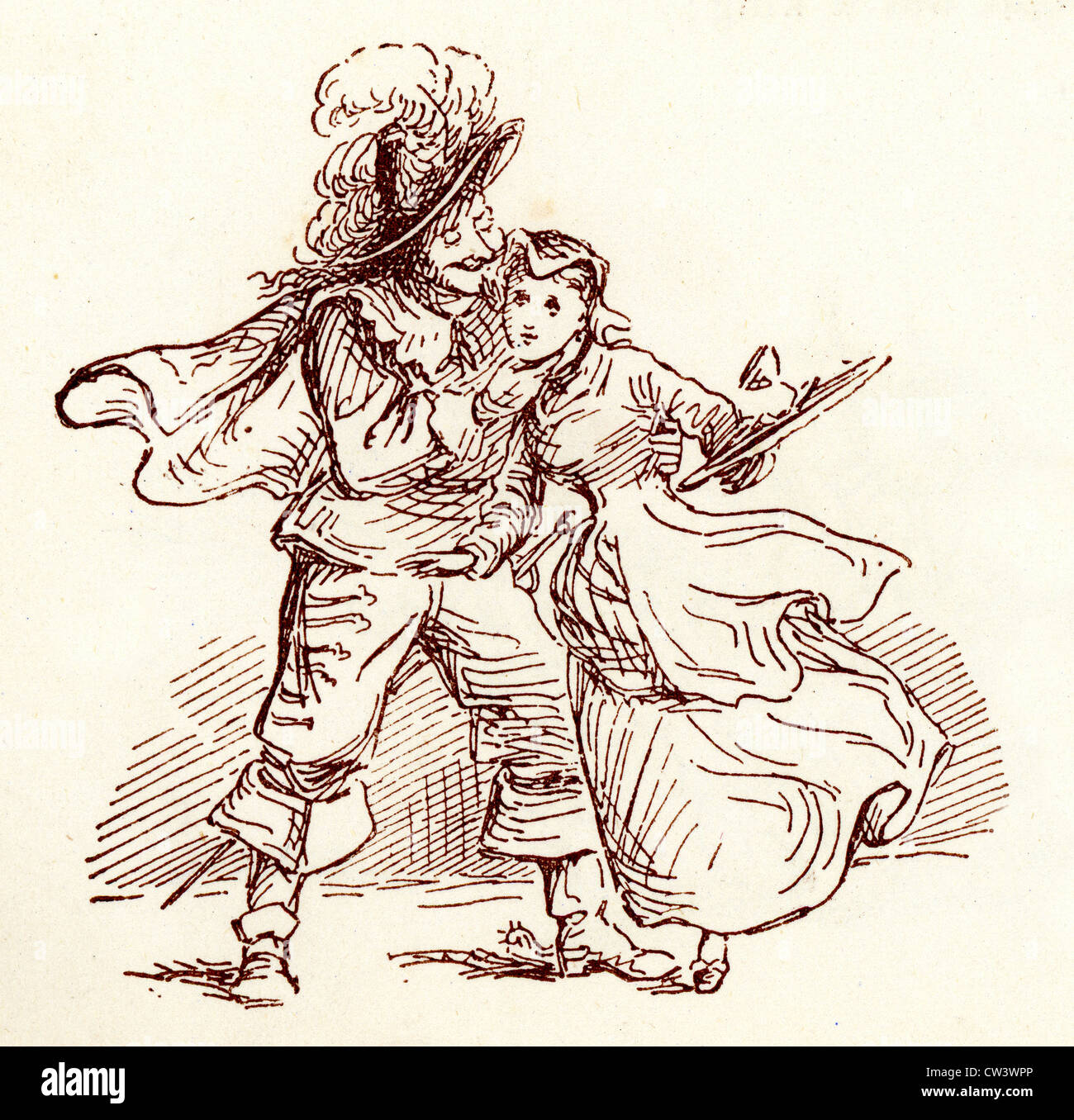 Comic-Skizze von T S selbst zeigt ein Kavalier und ein Dienstmädchen aus der Zeit des englischen Bürgerkrieges Stockfoto