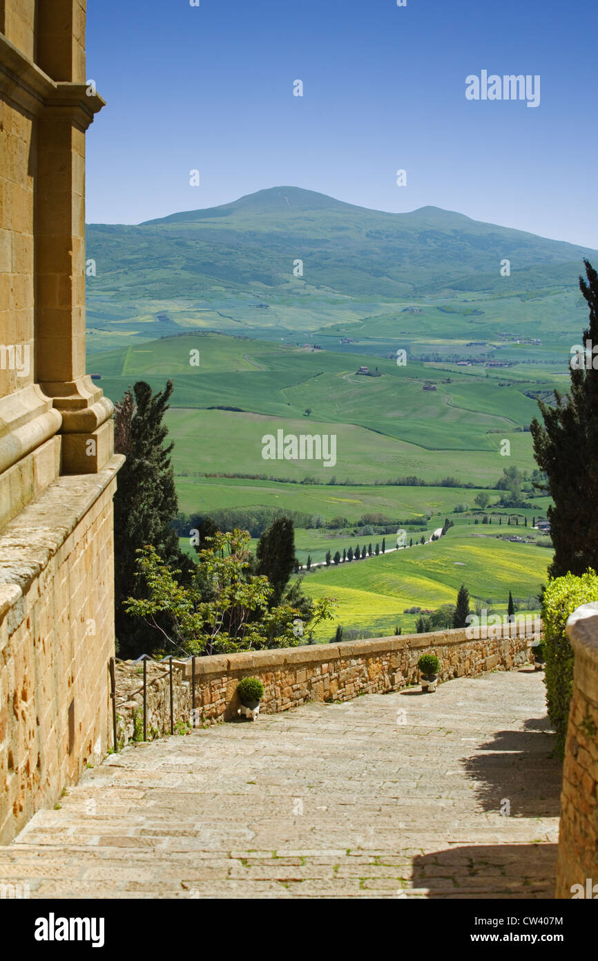 Pienza, Toskana - Blick von Pienza über die Landschaft Stockfoto