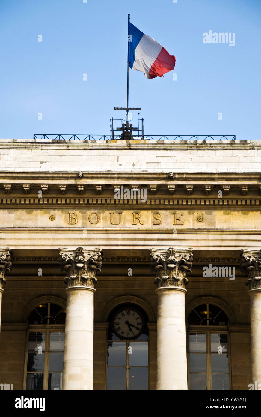 Fassade der Börse Paris oder Bourse Stockfoto