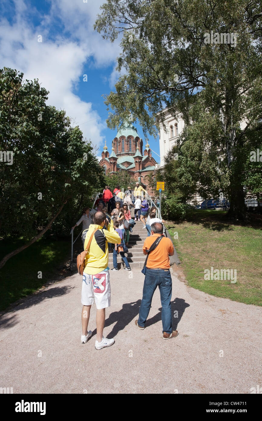 Gruppe von Touristen in Helsinki Stockfoto