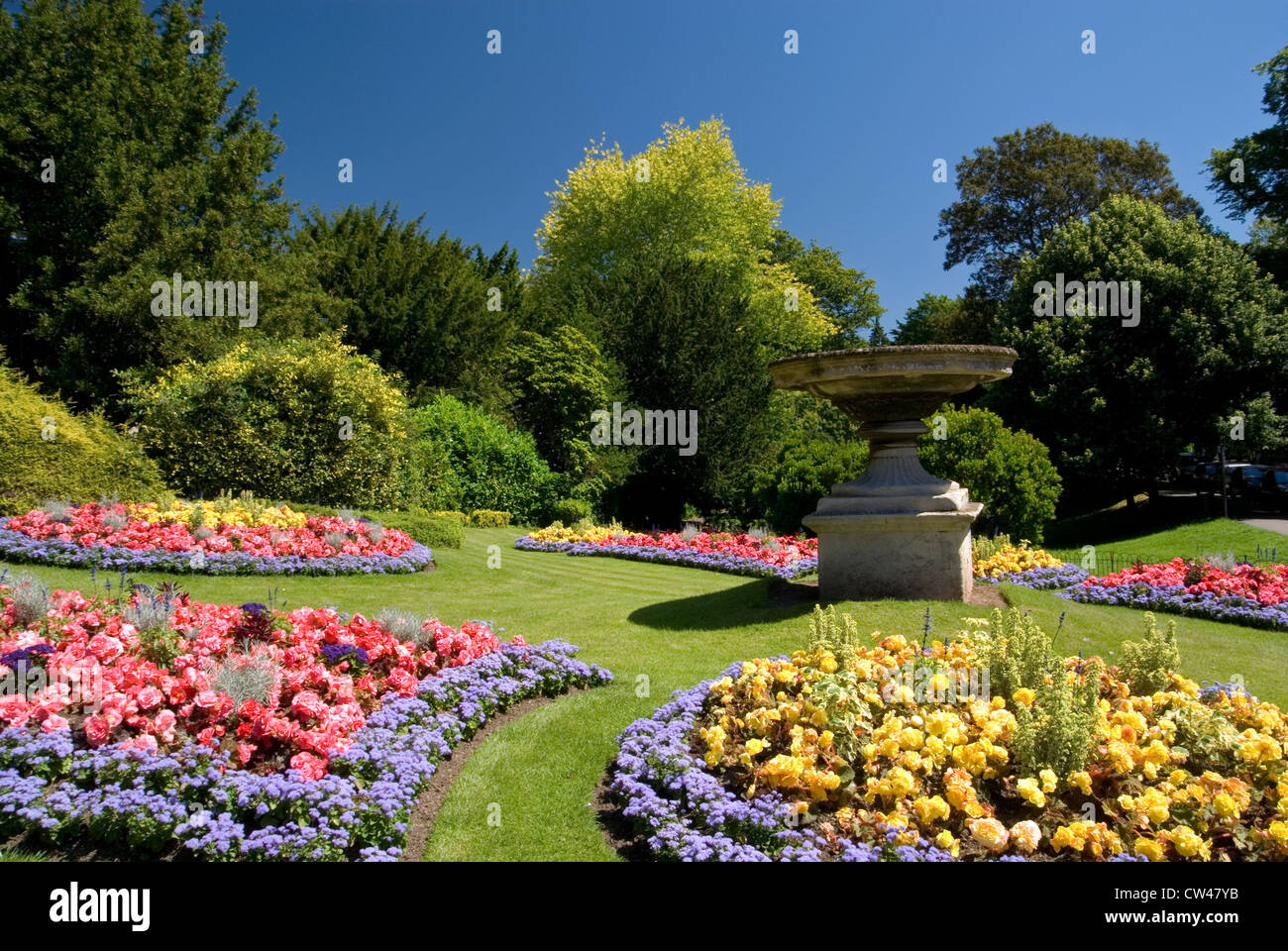 Blumenbeete, Royal Victoria Park, Badewanne, Somerset, England. Stockfoto