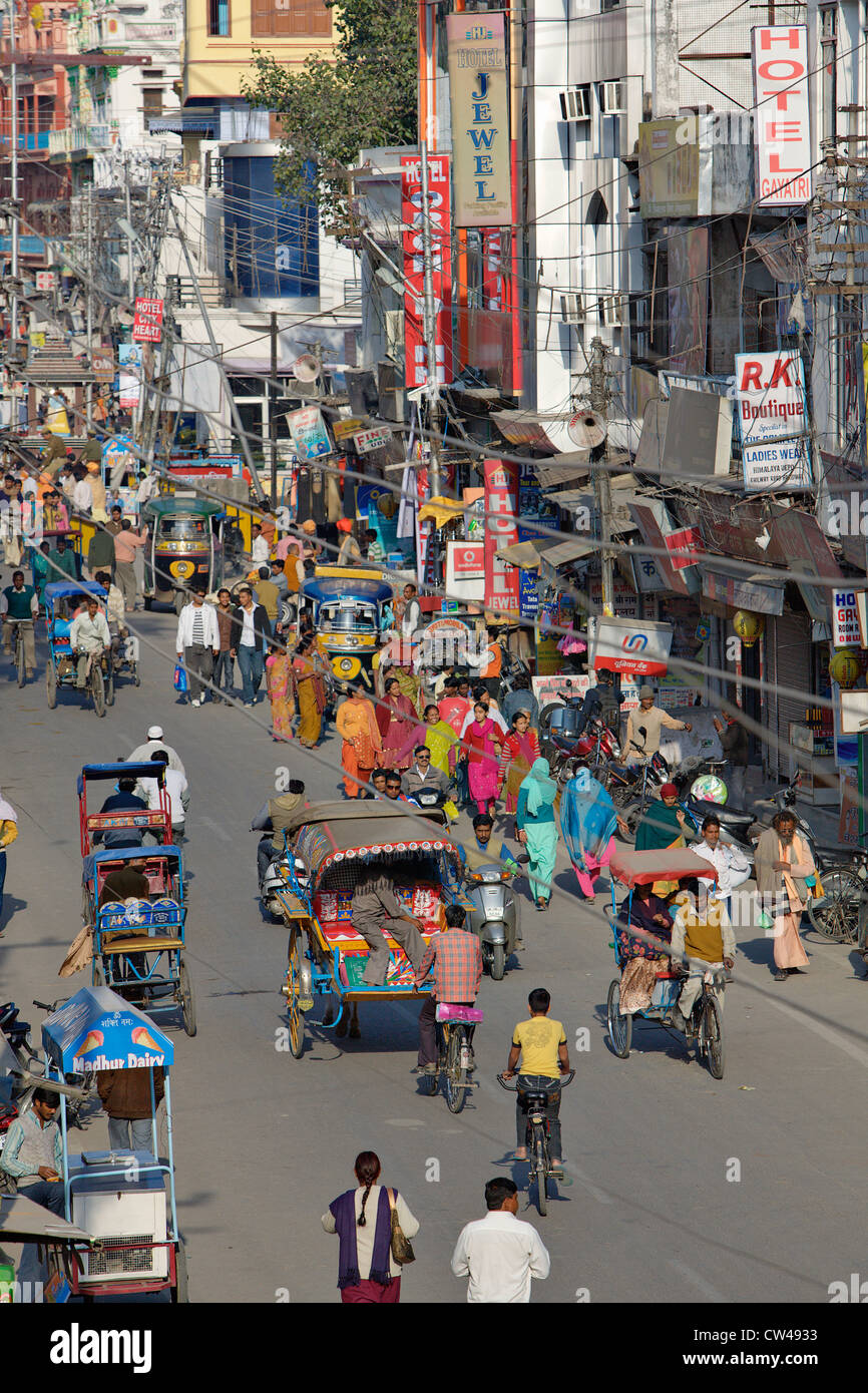 Hauptstraße von Haridwar. Kumbh Mela Festival 2010, Haridwar, Indien. Stockfoto