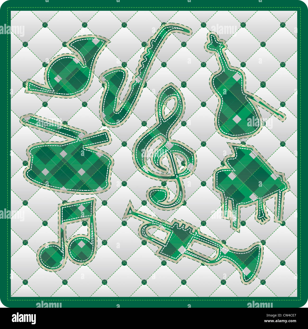 Kollektion Patchwork Konzept der musikalischen Symbole Stockfoto